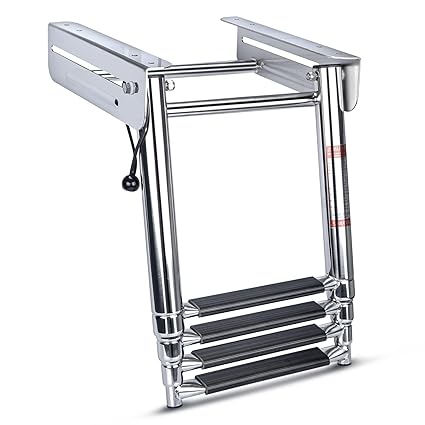 Marinebaby 4-Step Under Platform Slide Mount Boat Boarding Ladder, Telescoping, Stainless Steel