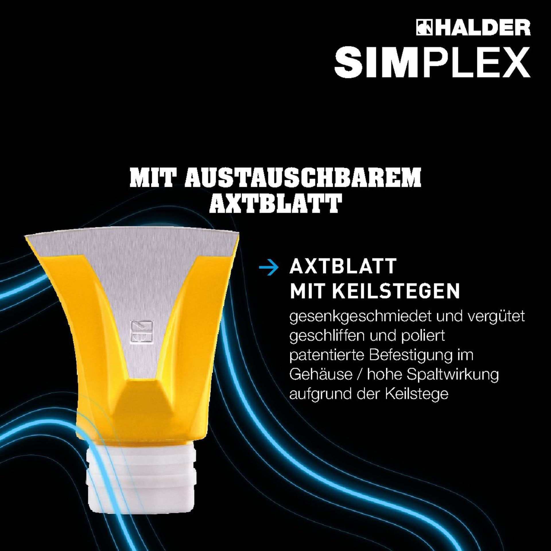 SIMPLEX-Spaltaxt, mit Keilstegen, Tempergussgehäuse und Hickorystiel | D=50 mm | 3007.751