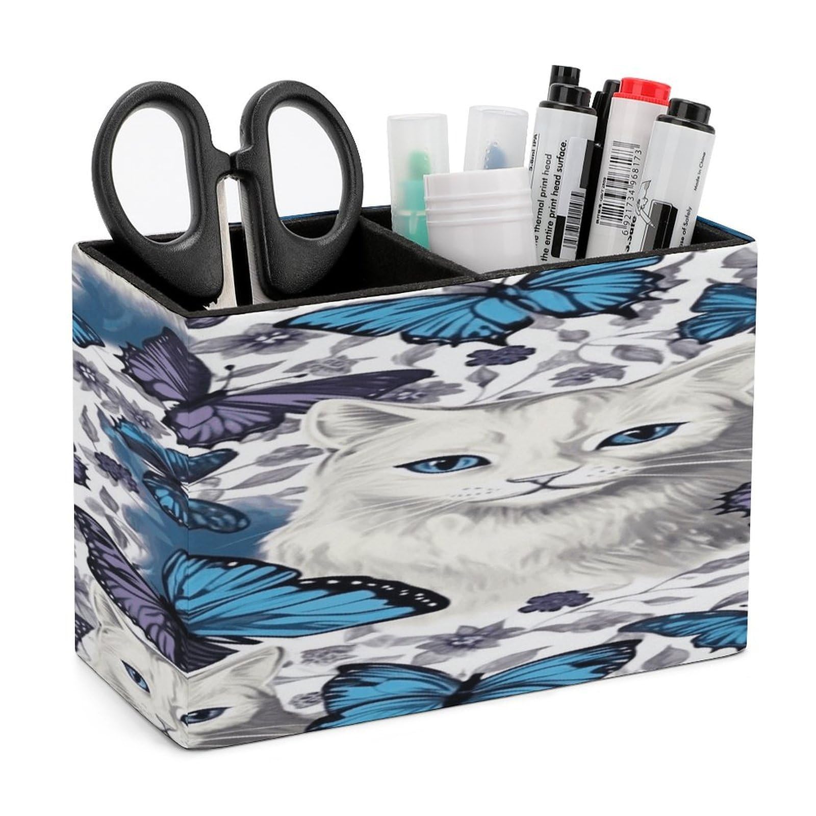 Porte-stylos en cuir bleu et blanc pour organiser votre bureau