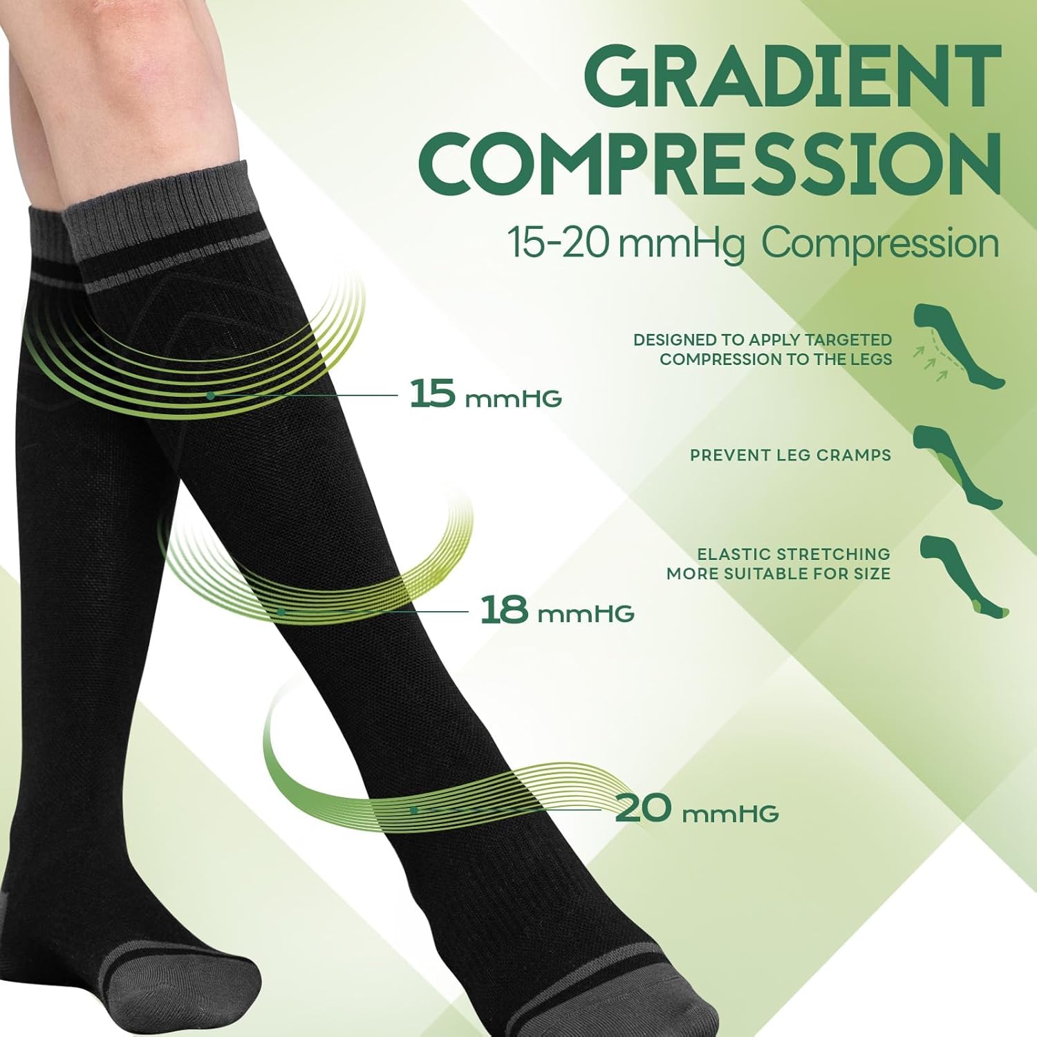 SONORAN Bamboo Viscose Compression Socks for Women & Men (3 Pairs) 15-20 mmHg Knee High Support for Nurses, Travel, Pregnant - Image 4