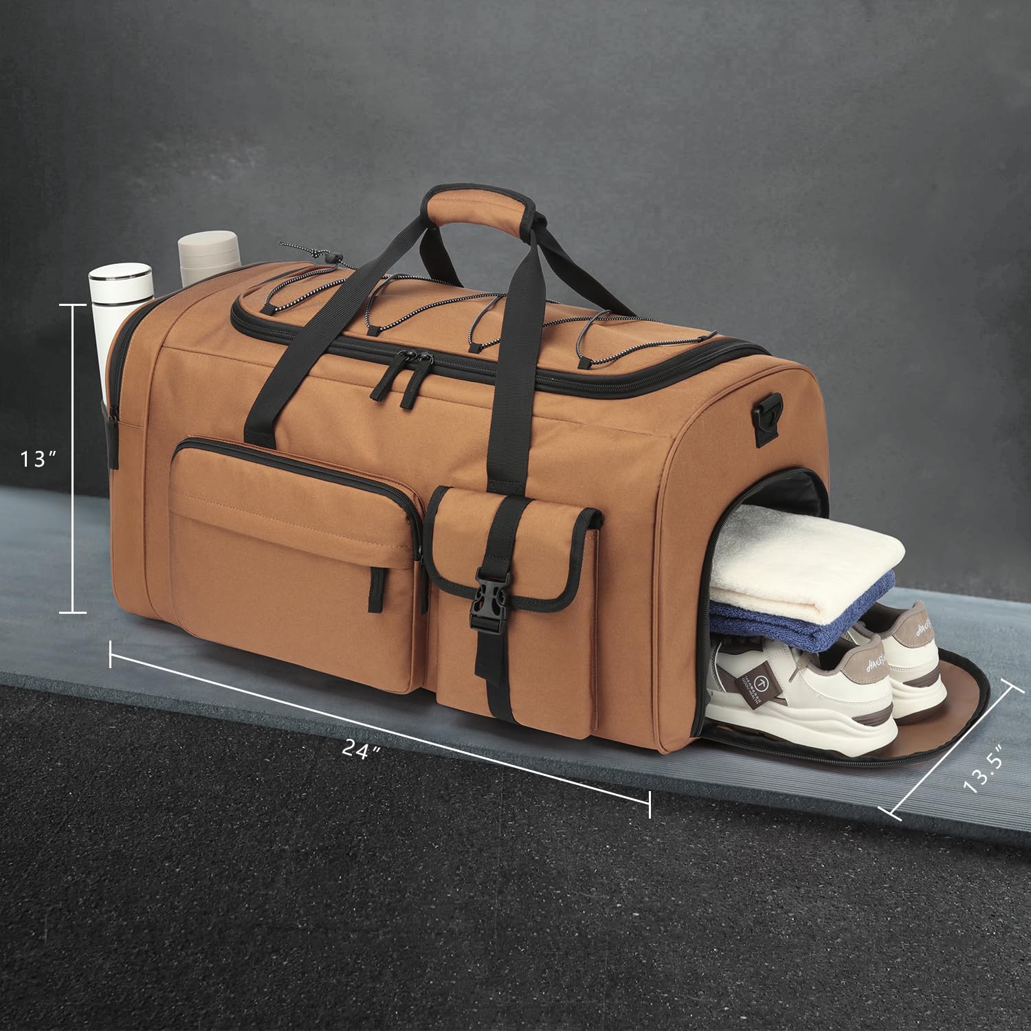 Duża torba sportowa na siłownię 70 l męski plecak na siłownię torba podróżna z paskami plecaka, Khaki, 64 cm x 35 cm x 35 cm, Sport, siłownia, trening, fitness, podróże, kemping, piesze