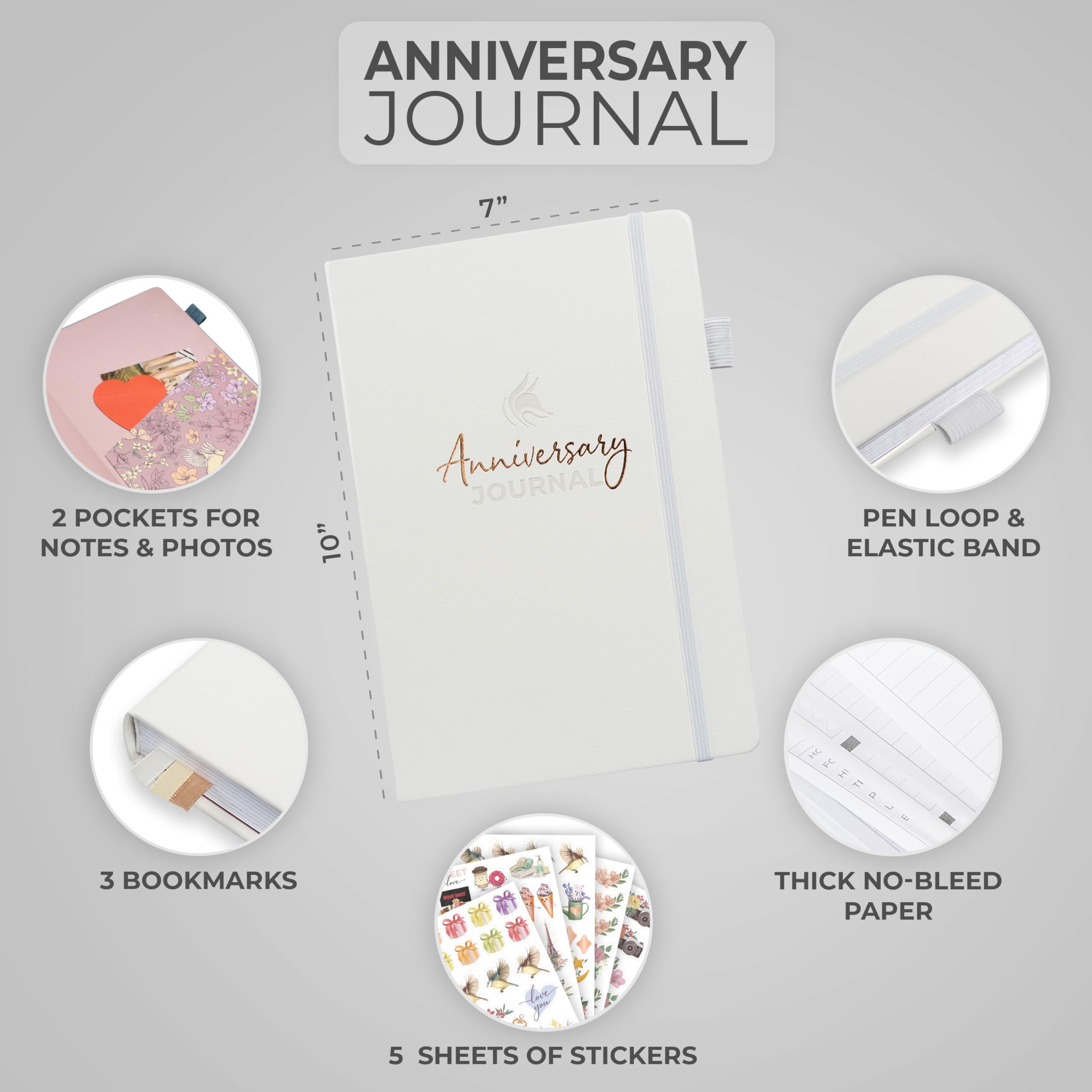 Clever Fox Journal d'anniversaire – Livre de souvenirs pour couple et album photo avec espace d'écriture – Cadeau de mariage (blanc)