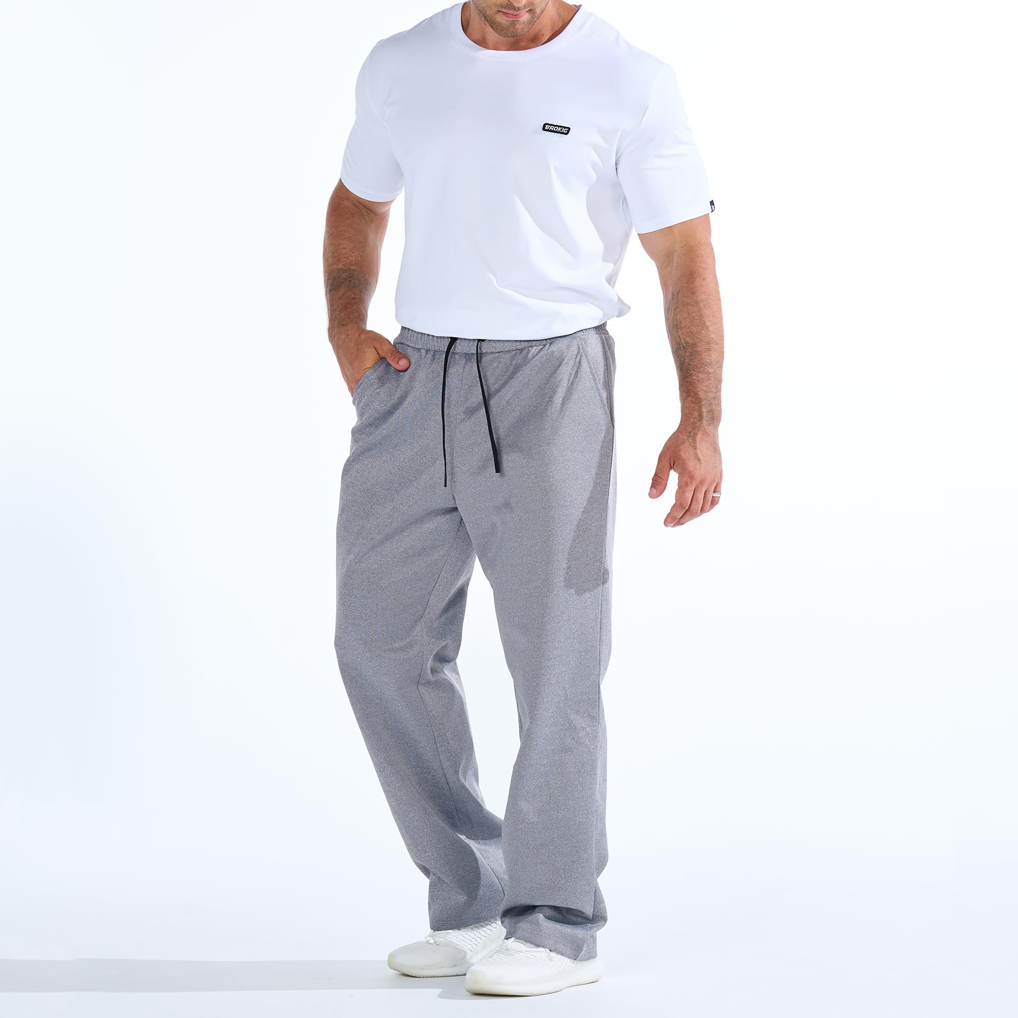 BROKIG Sporthose Extra Lang Herren Weites Bein Trainingshose | Gym Jogginghose Herren Fitnessstudio, Training Hose Herren Lang, Gerade Freizeithose mit Reißverschlusstasche