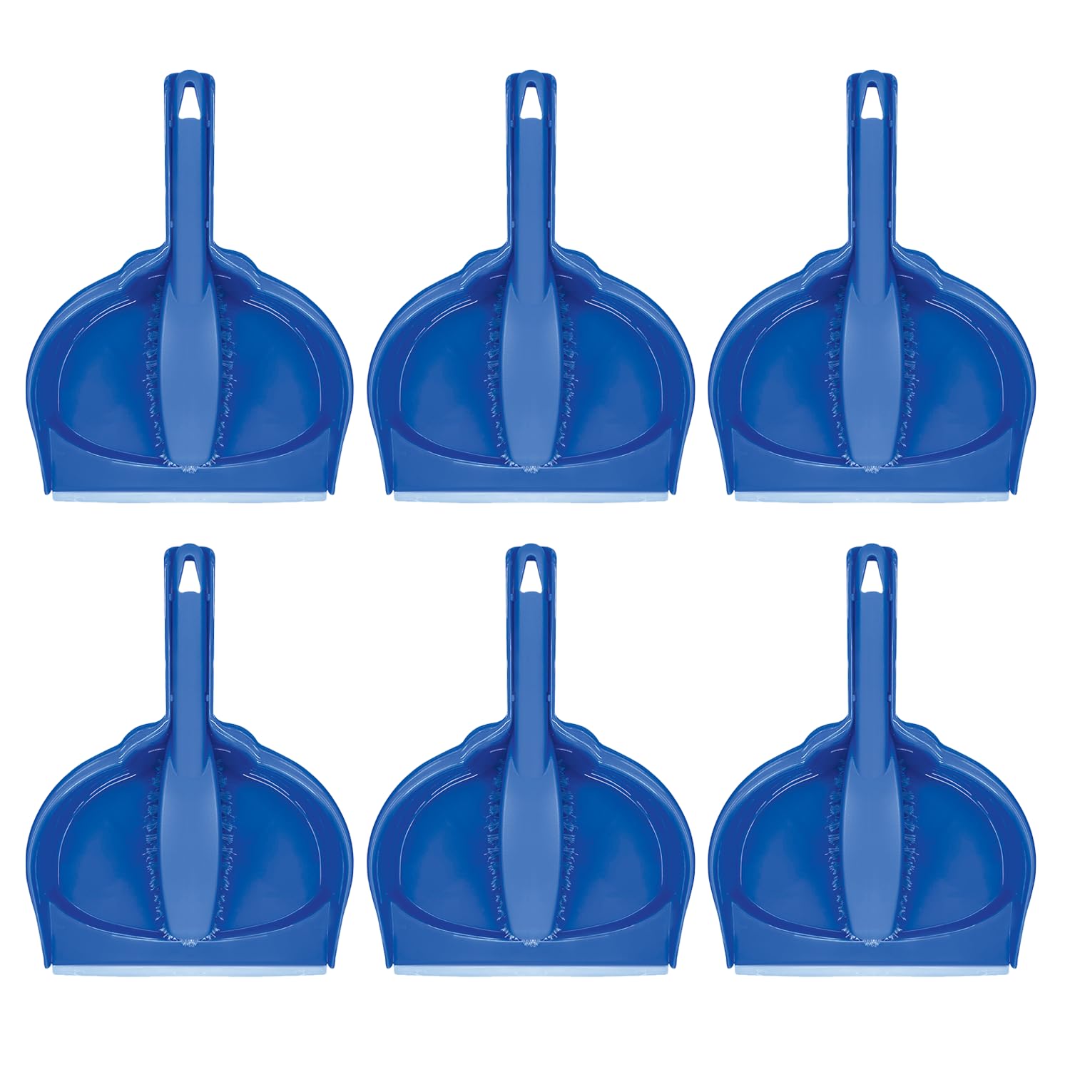 LOLA Clip On Dust Pan & Brush Set, 6 Pack, w/Easy Dust, Dirt & Debris Catching Rubber Lip, Flagged Fiber Bristled Brush, Hang Hole for Easy Storage