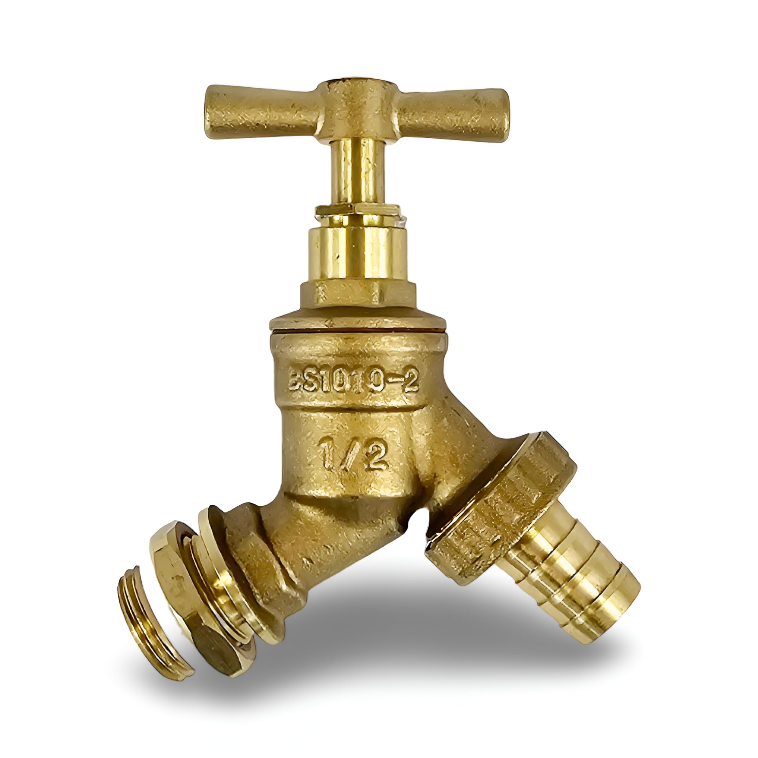 Grifo de jardín exterior de 1/2 con soporte de brida de pared para tubos de cobre de 15 mm o plástico de 15 mm (grifo de latón)