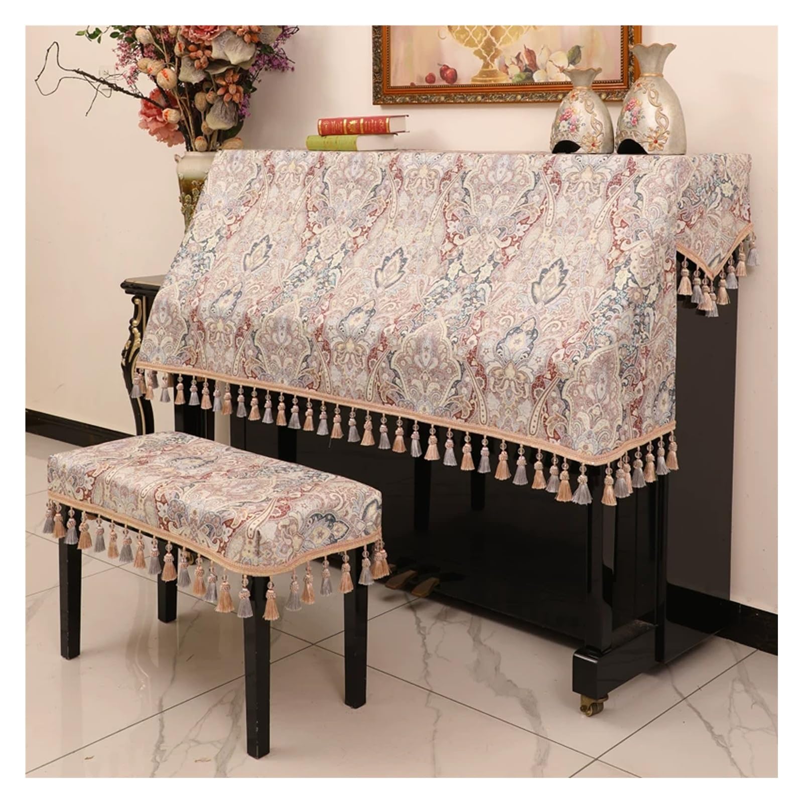 Copertura antipolvere for pianoforte - Misura universale for pianoforti verticali, minimalista moderno, comodità con apertura centrale(Single bench)