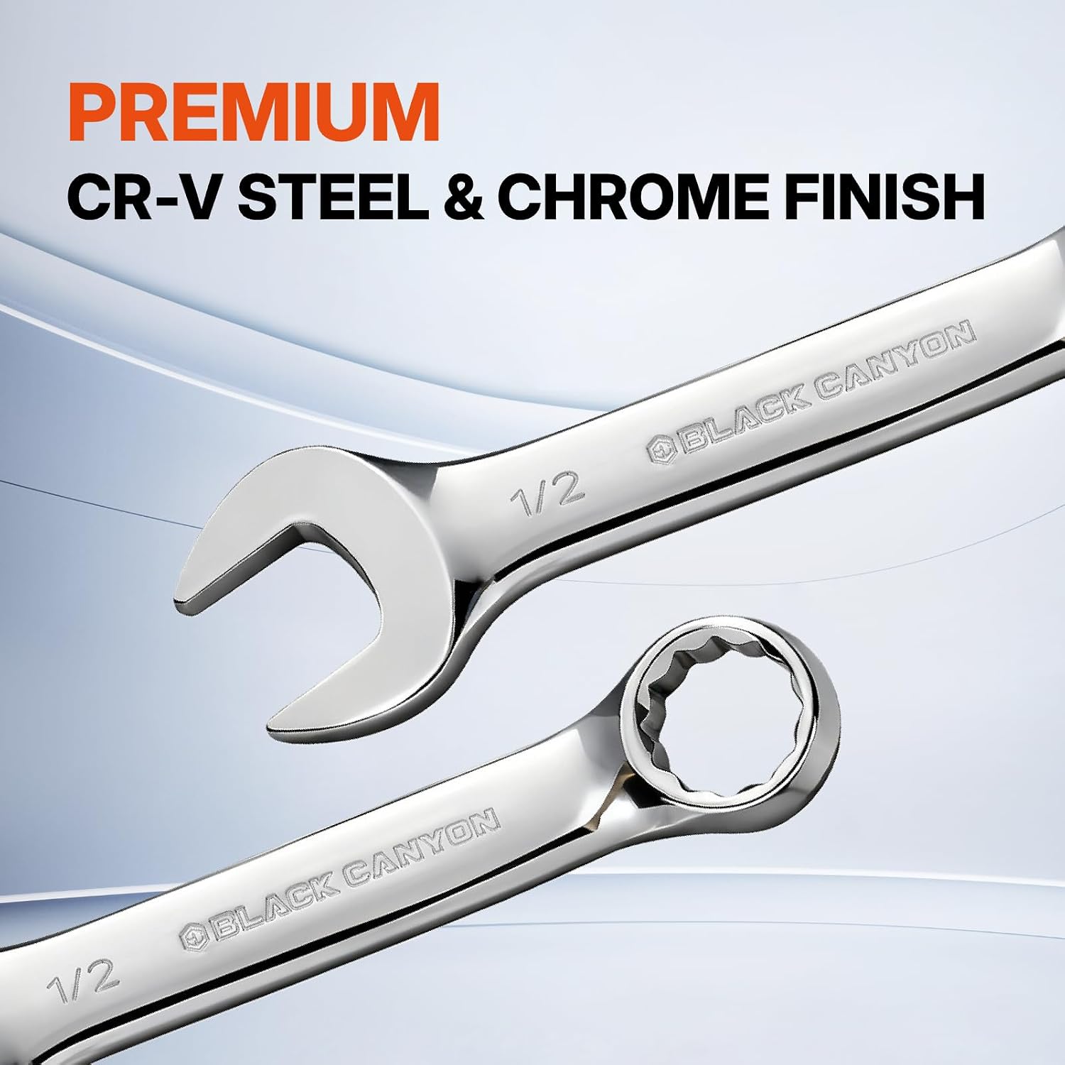 BLACK CANYON Stubby Combination Wrenches Set 11-Piece with Storage Pouch, 12 Point Box End SAE Cr-V Steel Chrome Finish for Tight Spaces