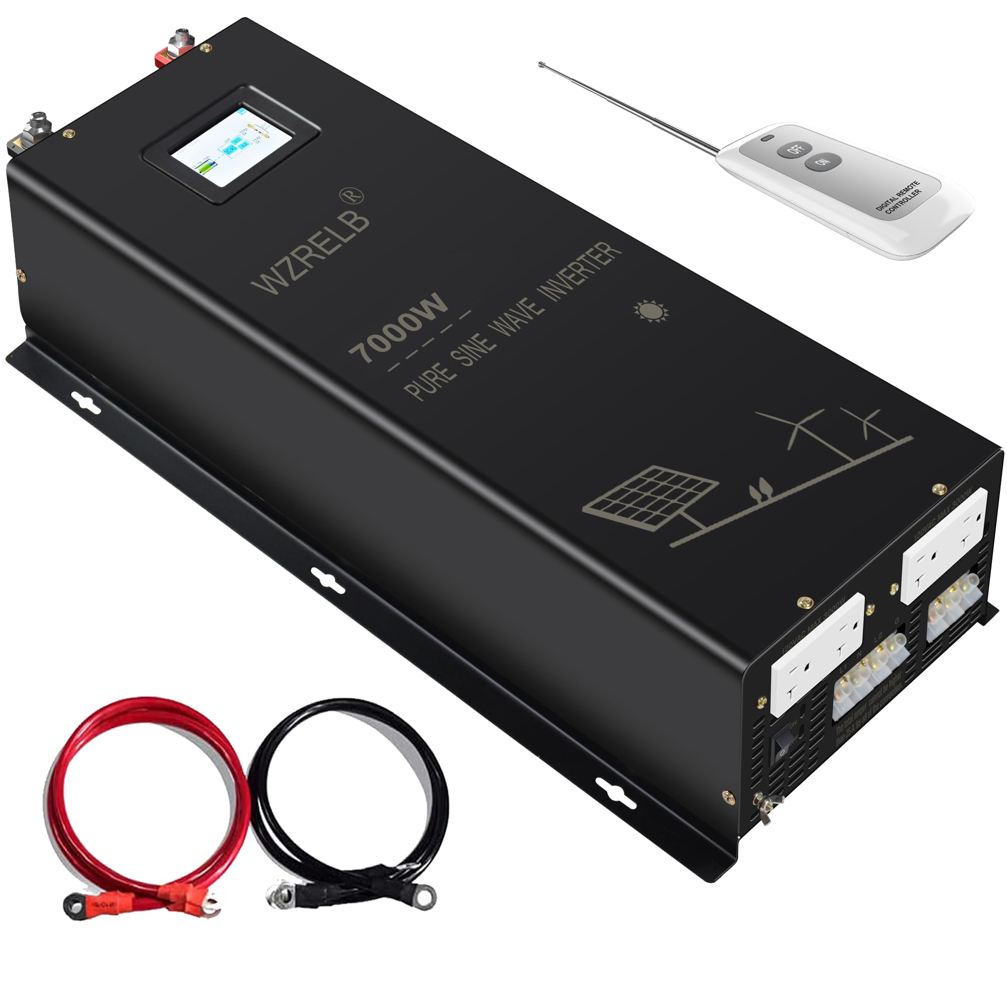 WZRELB 7000W 24V Pure Sine Wave Inverter,24 Volt DC to AC 120V 240V Split Phase Power Inverter,2*AC Hardwire Terminal,14KW Surge,High Efficiency up to 91.6%,Wireless Remote