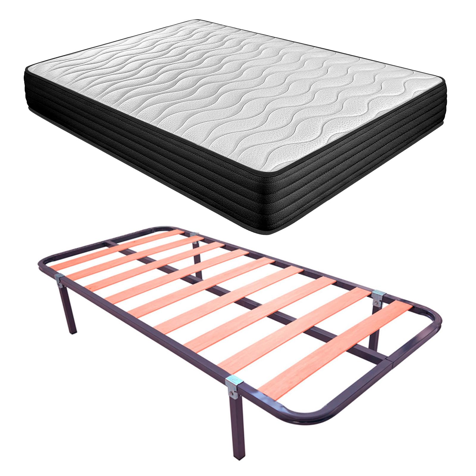 mattfy - Cama Completa con Colchón Kloe Reversible + Somier de Láminas Basic con 4 Patas Abrazadera, 90 x 190
