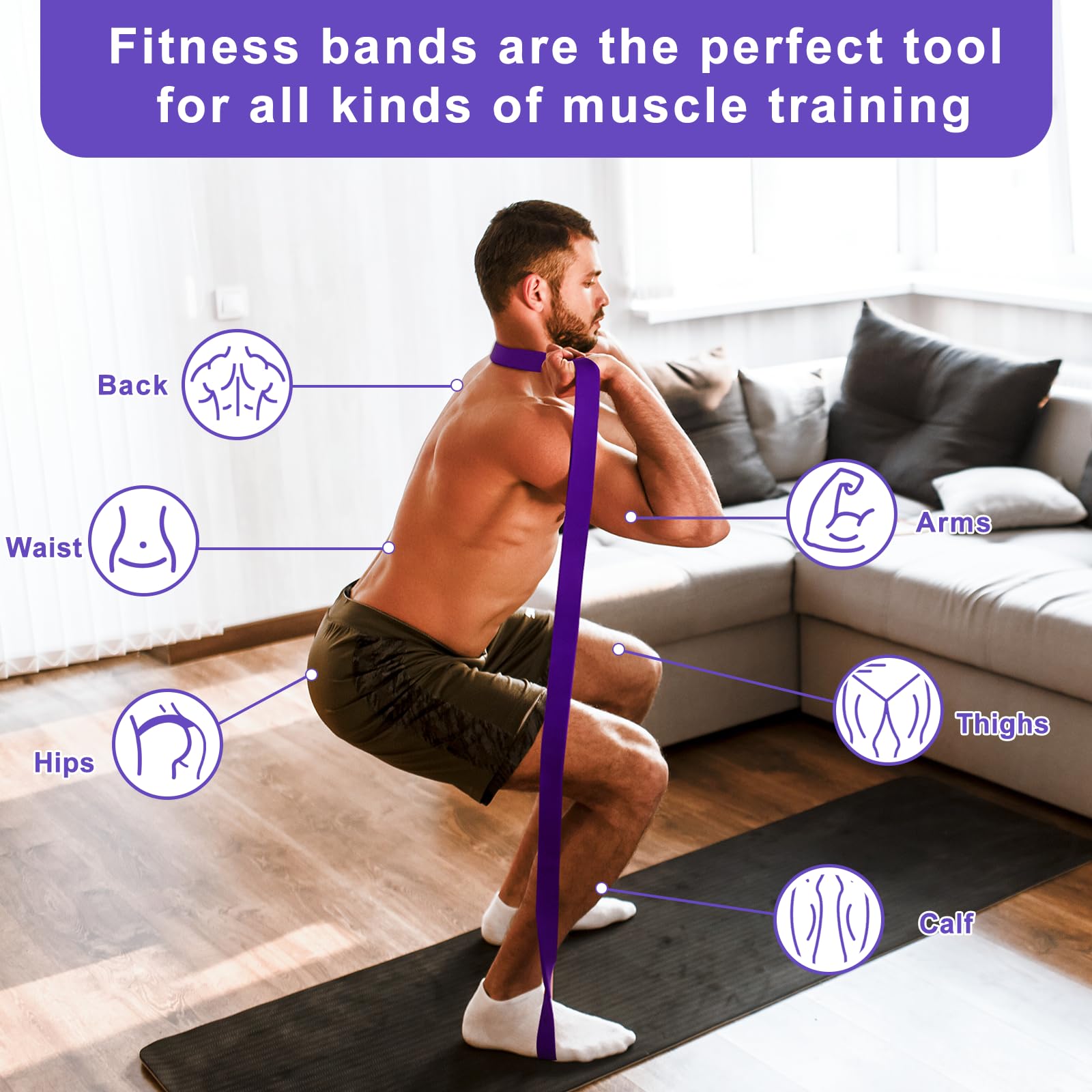Elastici Fitness, 15-100LB Elastici Palestra, 100% Lattice Elastico Fitness, Elastico Palestra Pilates Yoga Powerlifting Crossfit Uomini Donne