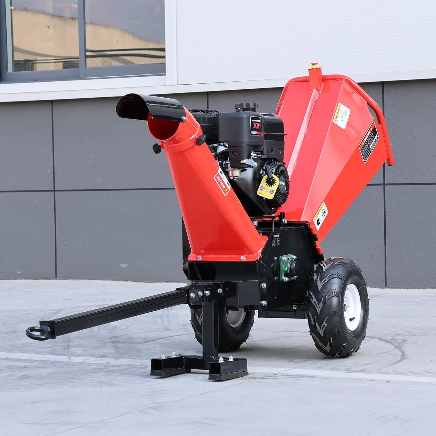6 Inch 13.5HP Gas Powered Wood Chipper Shredder Mulcher, Leaf & Branch Shredder with Towbar, Emergency Stop Button, 6" Max Chipping Capacity for Wood Pellets (Red)