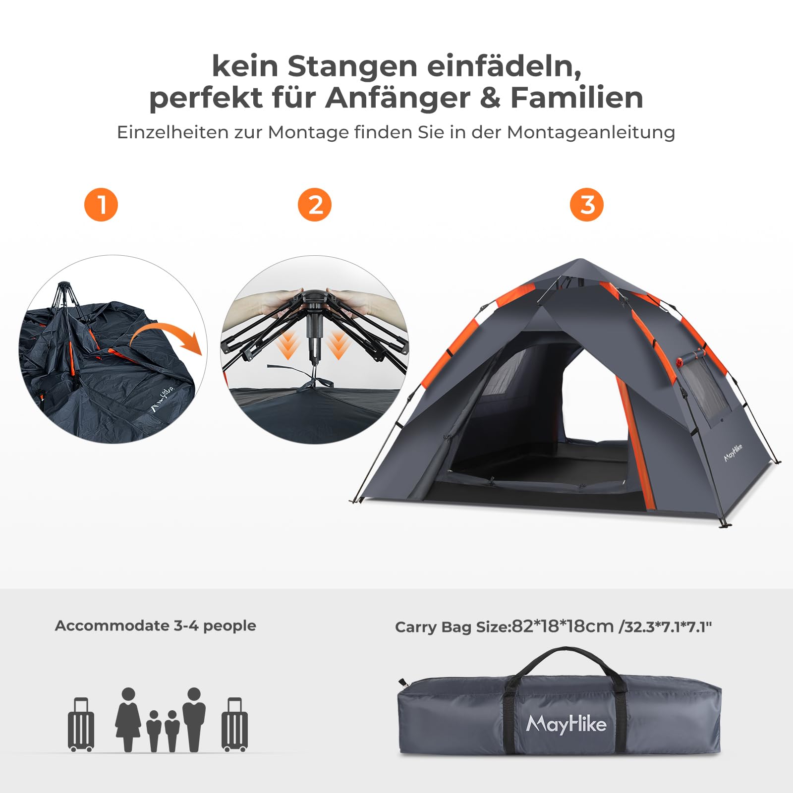 Camping Zelt 2 Personen Wurfzelt – Automatik Pop Up Zelt wasserdicht 3000mm mit 2 Türen und 2 Fenster, atmungsaktiv & luftdurchlässig, schnell aufbaubar für Camping, Strand & Festival (2.3×2.3×1.35m)