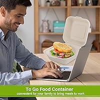 Vista 3 de greensight Contenedor de comida compostable para llevar de 6 x 6, paquete de 100 recipientes desechables de almeja para alimentos, cajas