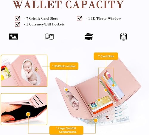 Miniatura 2 de CONISY Lindas carteras para mujer billetera triple de cuero con ventana de identificación para niñas y mujeres - Vaca rosa