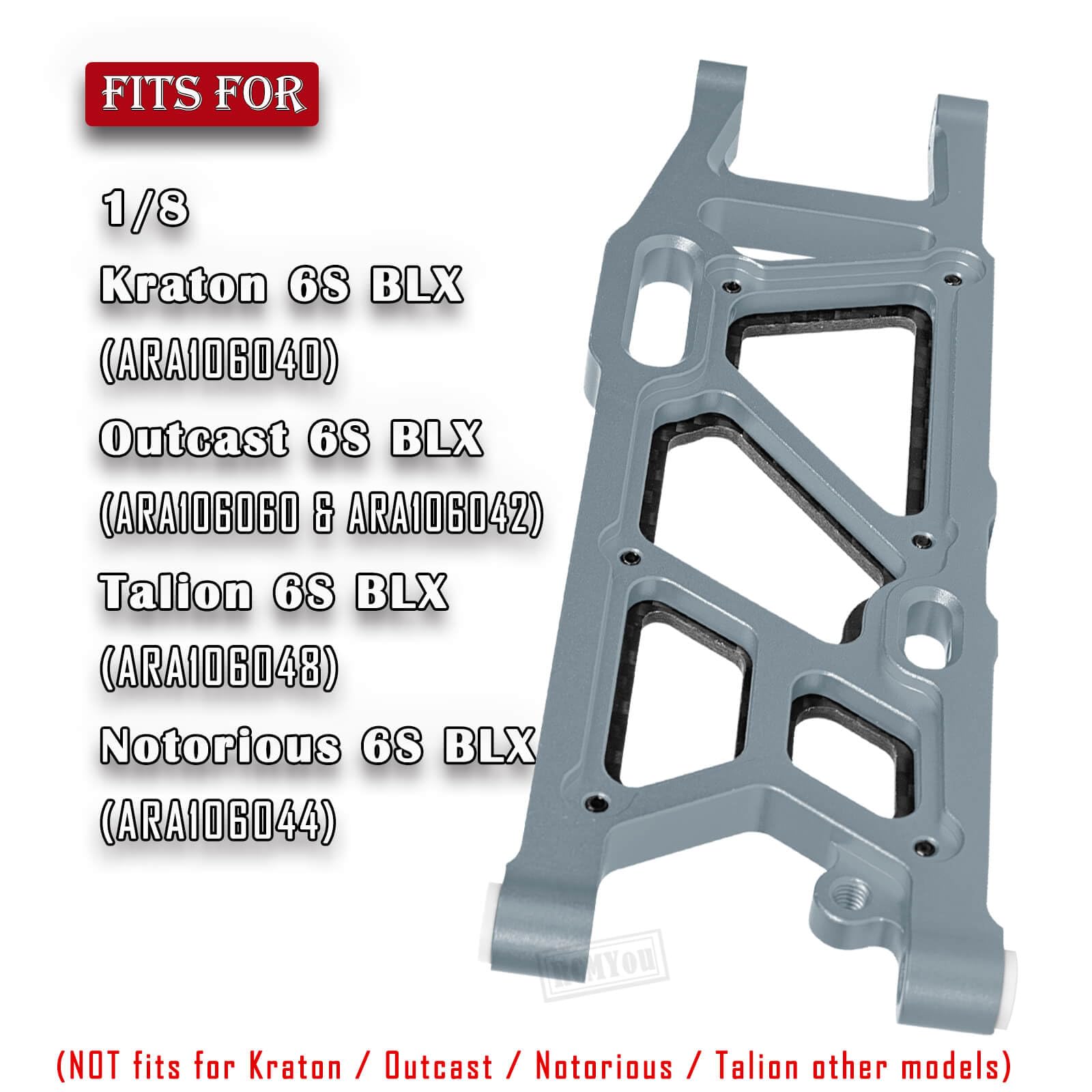 RCMYou Aluminum Rear Suspension A Arms Upgrades Part for Arrma 1/8 Kraton 6S BLX,Outcast 6S BLX,Notorious 6S BLX,Talion 6S BLX,Rear Suspension A-Arms Hops up,Titanium
