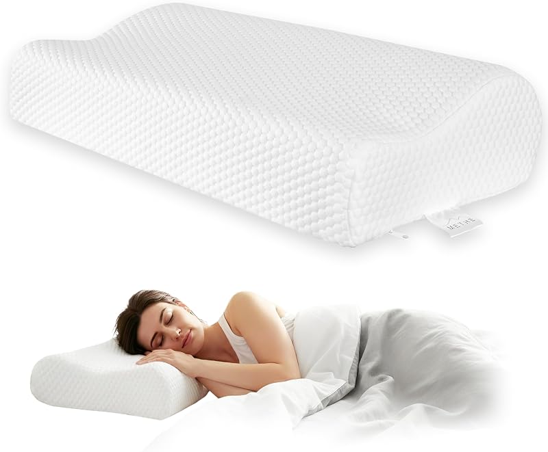 METHE Orthopedic Pillow, Memory Foam, Neck Pain Relief, Contoured Cervical Pillow, for Side, Back and Stomach Sleepers, Visco Pillow, Breathable, Washable Cover. (23.6X11.8X4.7)