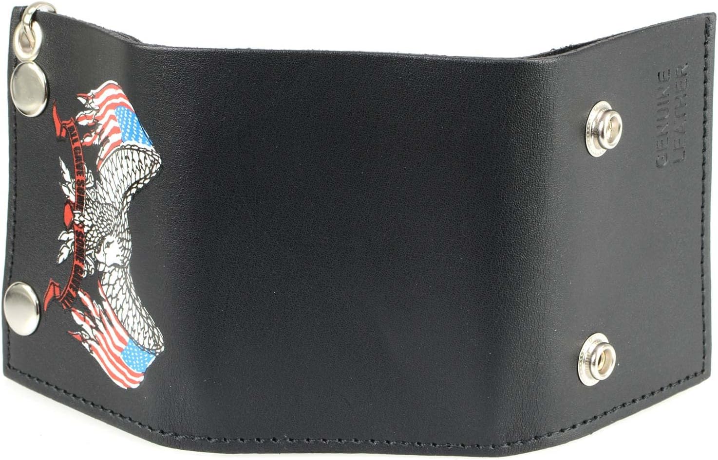 Milwaukee Leather MLW7837 Men's 4” Leather “Eagle w/Flag” Tri-Fold Wallet w/Anti-Theft Stainless Steel Chain - One Size