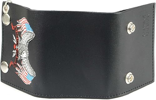 Miniatura 7 de Milwaukee Leather Billetera de cuero genuino para hombre con cadena de acero inoxidable antirrobo