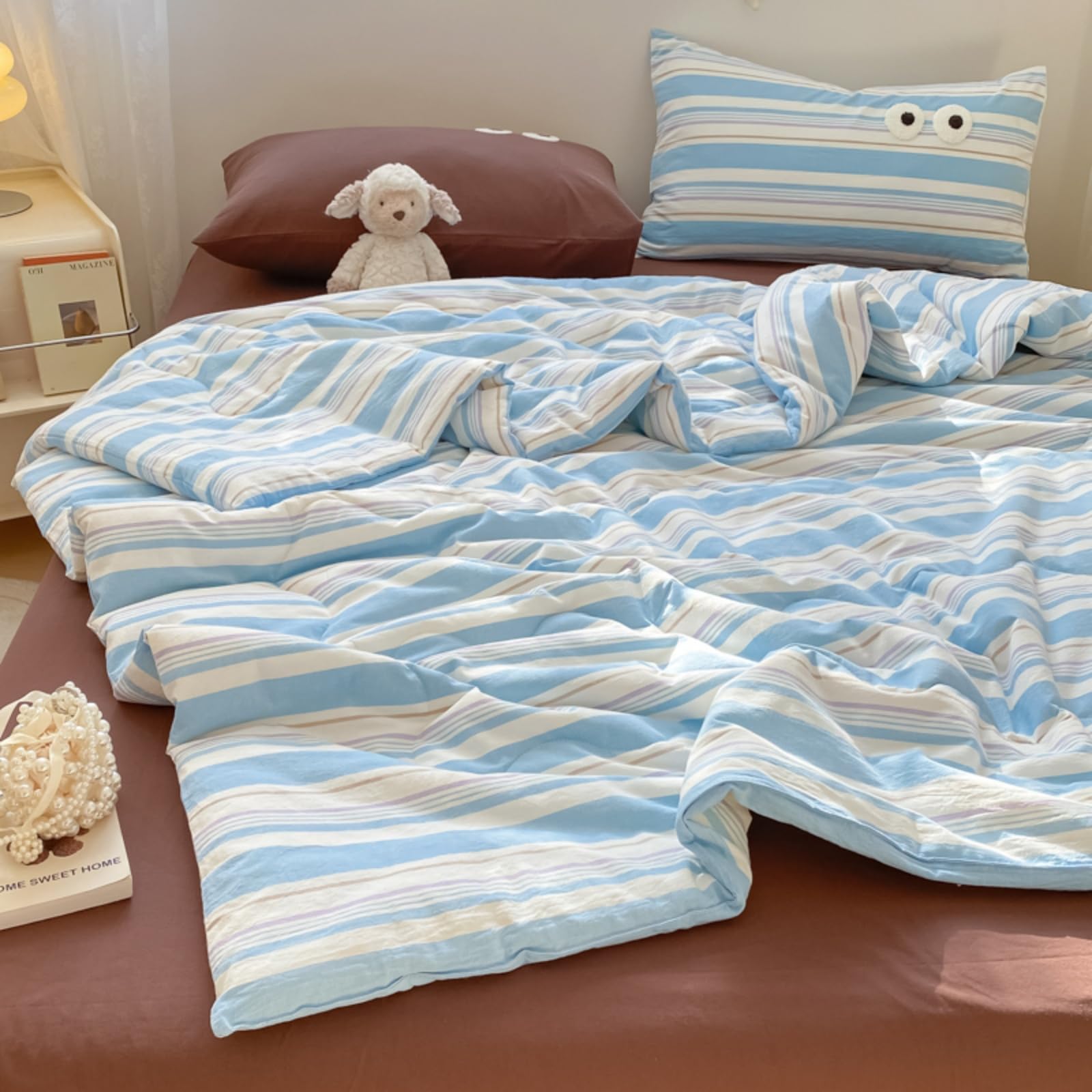 Odot Edredón Sin Funda 2.5 TOG Single A King (Rayas Azul Cielo,150x200cm) | Relleno Nórdico Verano Edredón Ligero y Transpirable Lavable a Máquina y Secado Rápido para las Noches Cálidas de Verano
