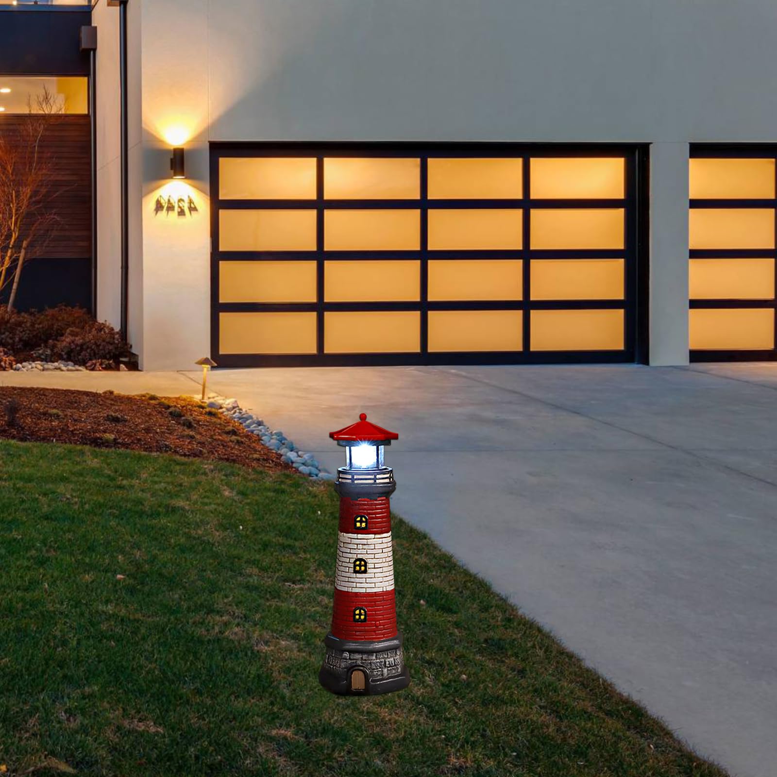 Solarbetriebene Leuchtturm Wasserdicht mit Rotierenden Leuchtfeuer Leuchtturm Solarleuchten für Hof Patio Dekoration