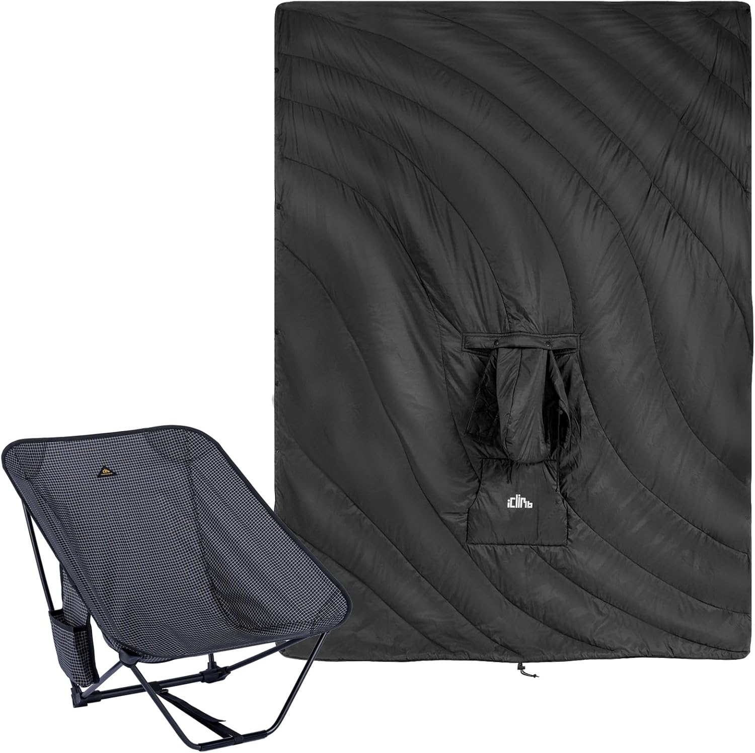 iClimb 1 Hooded 3M Thinsulate Insulation Warm Blanket and 1 Low Folding Chair, Ultralight Compact for Adults Outdoor Camping Backpacking Hiking