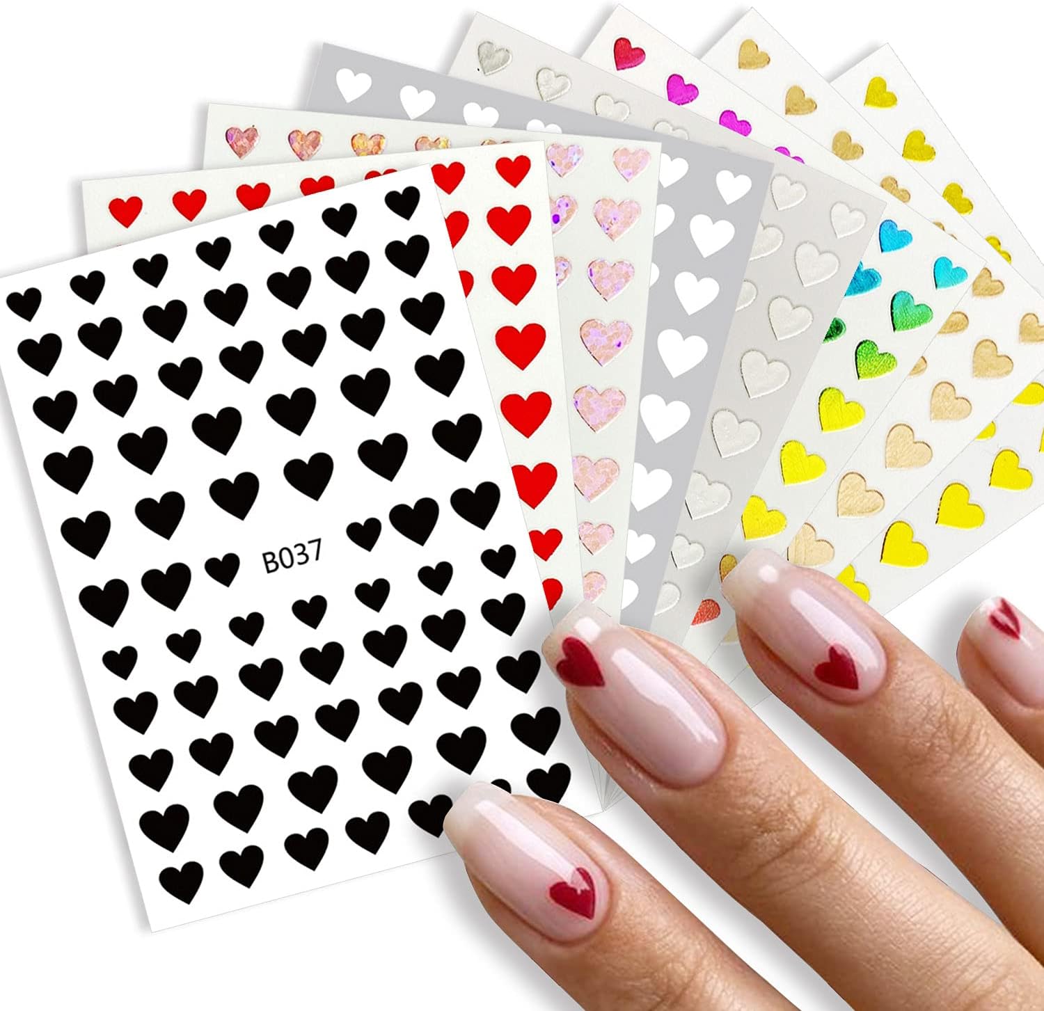 8 Sheets Heart Love Nail Art Stickers Decals 3D Self-Adhesive Nail Art Stickers Heart Love Valentines Day Nail Art Decorations Manicure Accessories