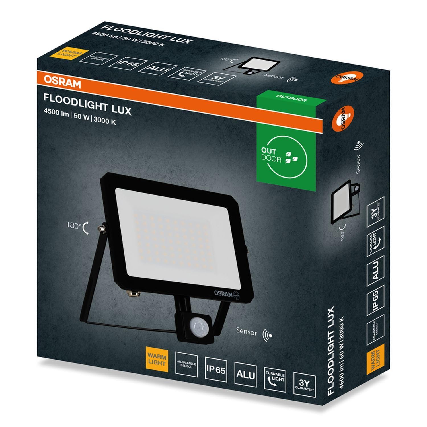 Licht-Erlebnisse LED Flutlicht mit Bewegungsmelder Aluminium Schwarz 3000 K IP65 Außen schwenkbar Parkplatz Hof Einfahrt B:20.6 cm Spot Balkon