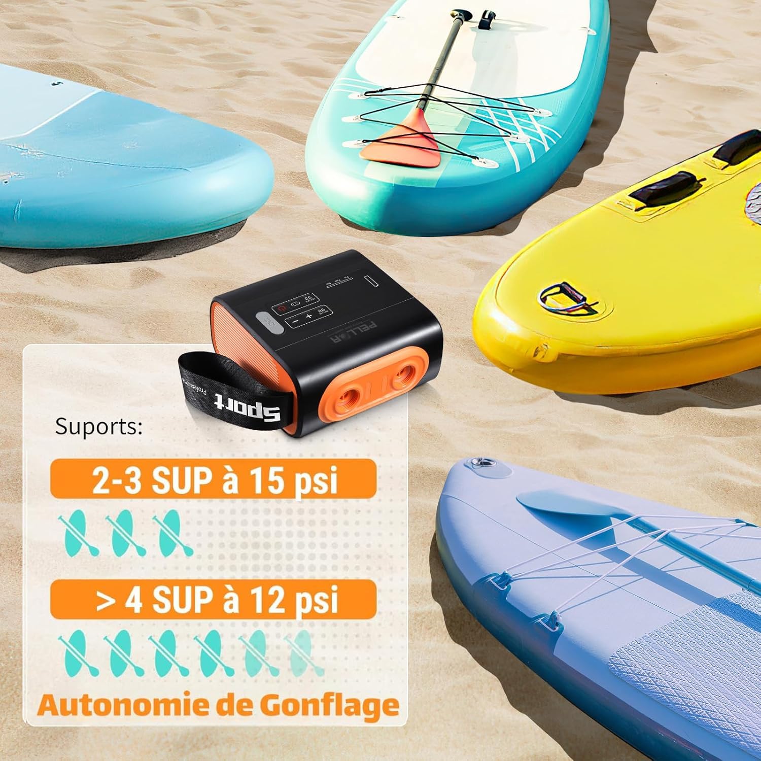 Gonfleur Paddle Electrique 22PSI Pompe Sup Portable Rechargeable | pour Kayak Stand Up Paddles Matelas