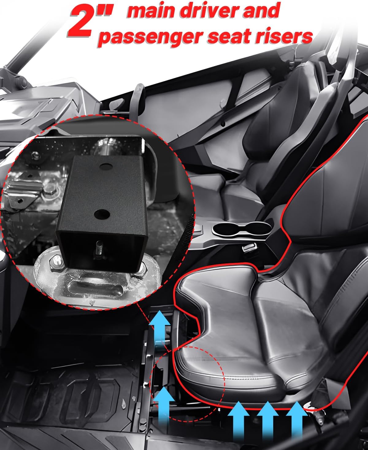 StarknightMT Main Driver & Passenger Seat Risers by 2", Heavy Duty Metal Seat Risers Compatible with RZR PRO XP 2020-2023,RZR PRO R 2022-2023,RZR TURBO R 2022-2023,2022 RZR PRO XP 4,8 PCS Black