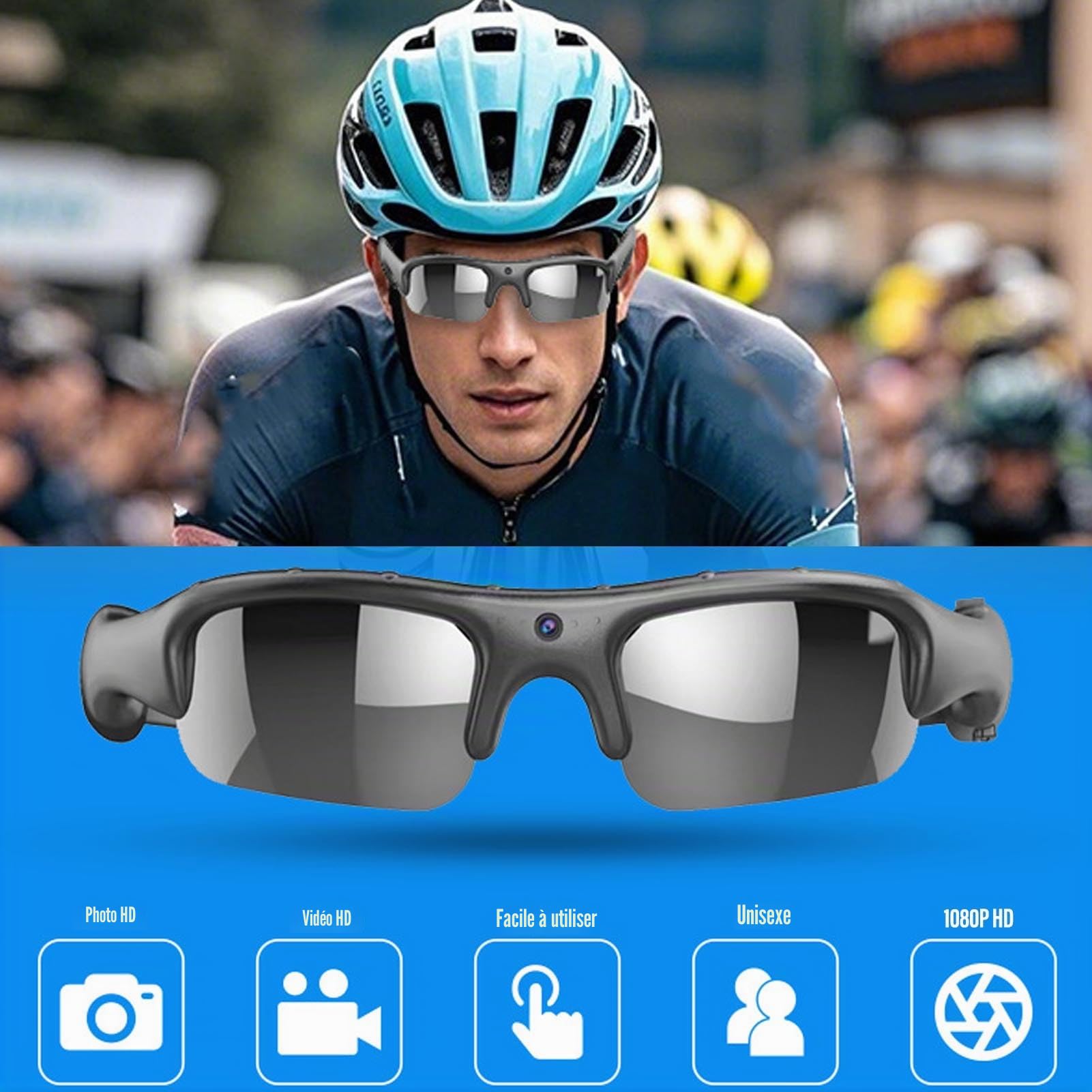 Lunettes de Caméra HD 1080P, Lunettes Vidéo Objectif Grand Angle Stabilisation Intelligente Caméra Action Lentille Polarisées Connectée Smartphone Vue à la Première Personne