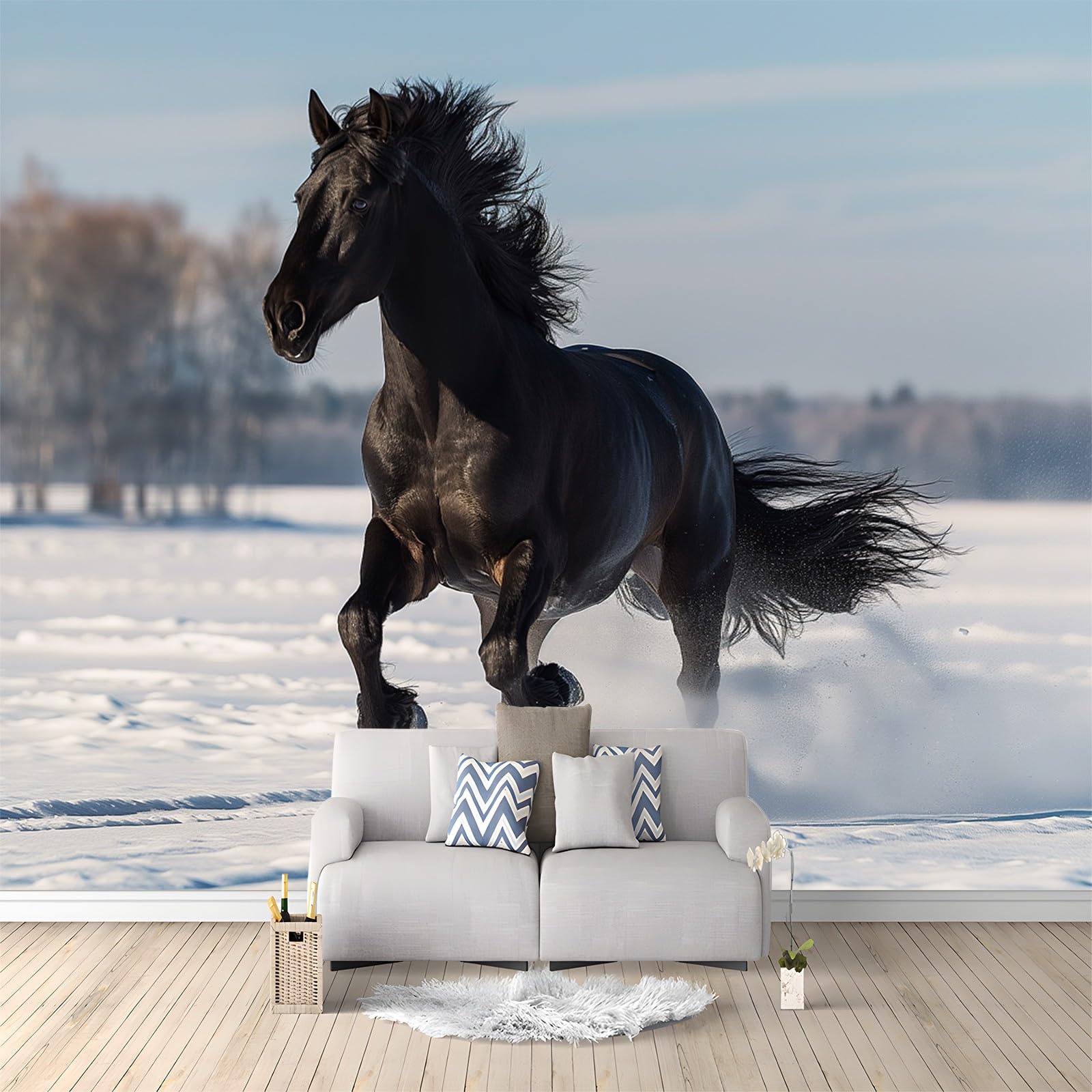 Papier Peint Intissé Photo Mural Cheval noir - Décoration Murale Toison pour Salon, Chambre à Coucher, Salle - Tableaux Tapisserie Photo - 250 x 175 cm