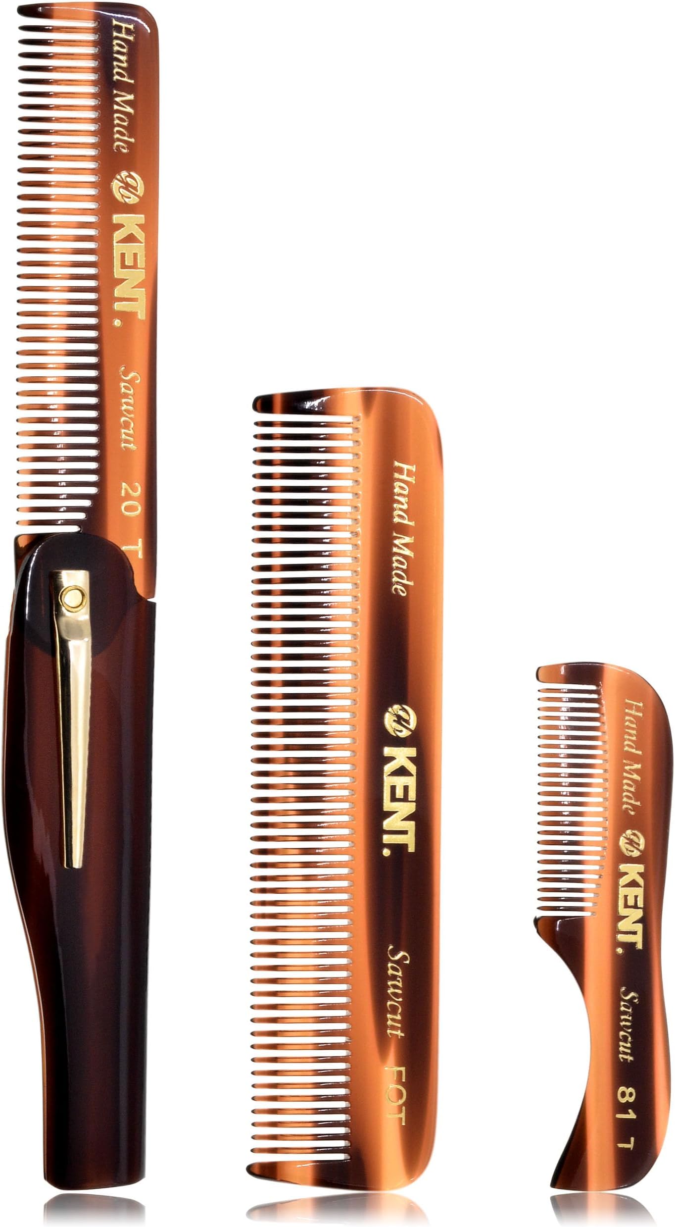 Kent Set Men's Hair Pocket Combs, 81T X-Small, FOT All Fine Tooth, 20T Fine Tooth Folding Comb. Best Hair, Beard and Mustache Grooming Kit for Travel and Home Care, Handmade in England