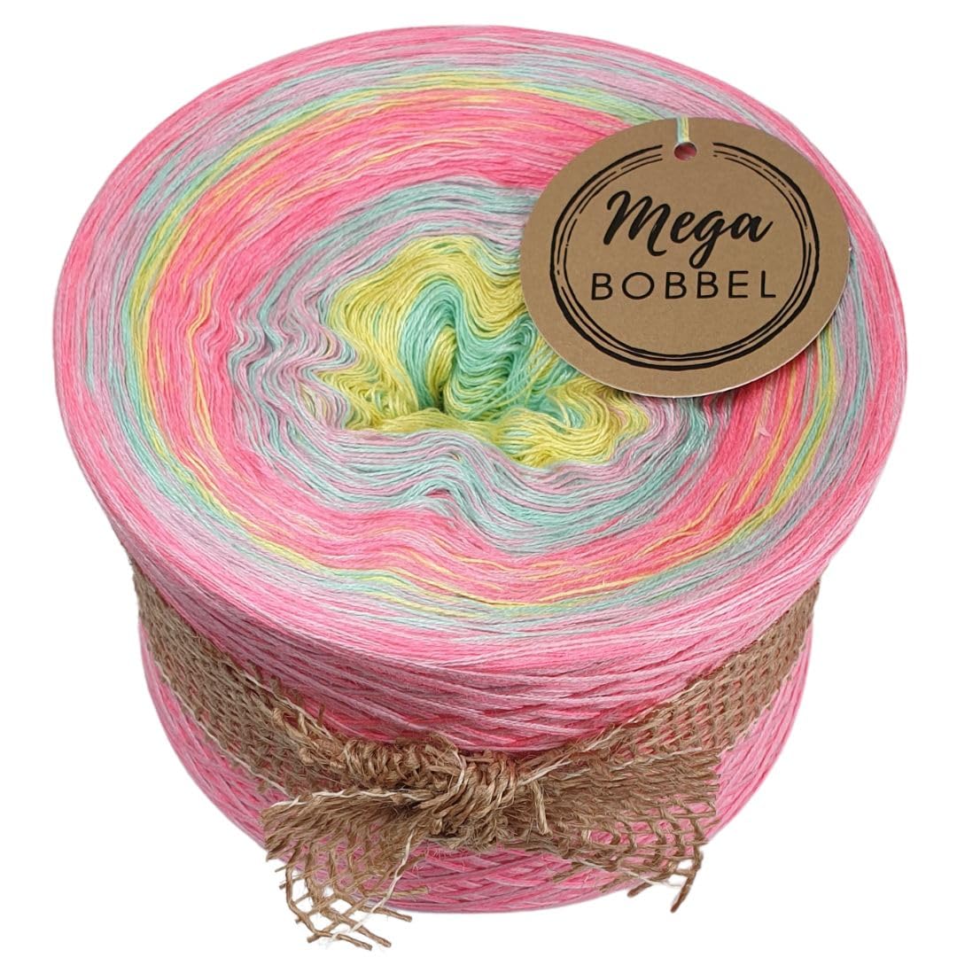 MegaBobbel*Süßer Strudel*A413* (Außenfarbe: Candy+Rosa) Farbverlaufsgarn - Lace Garn Bobbel Wolle zum Häkeln & Stricken (4 fädig, 3750m)
