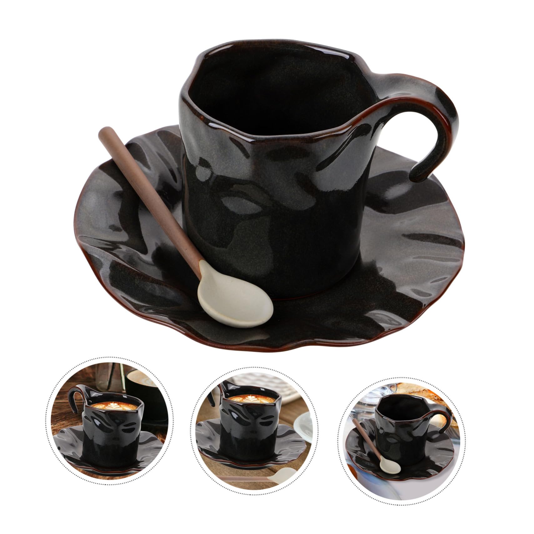 Tasse à Café en Céramique avec Soucoupe, 150ml, Poignée Pratique, Bord Lisse, Maison Restaurant, Lot de 1 Set de Set