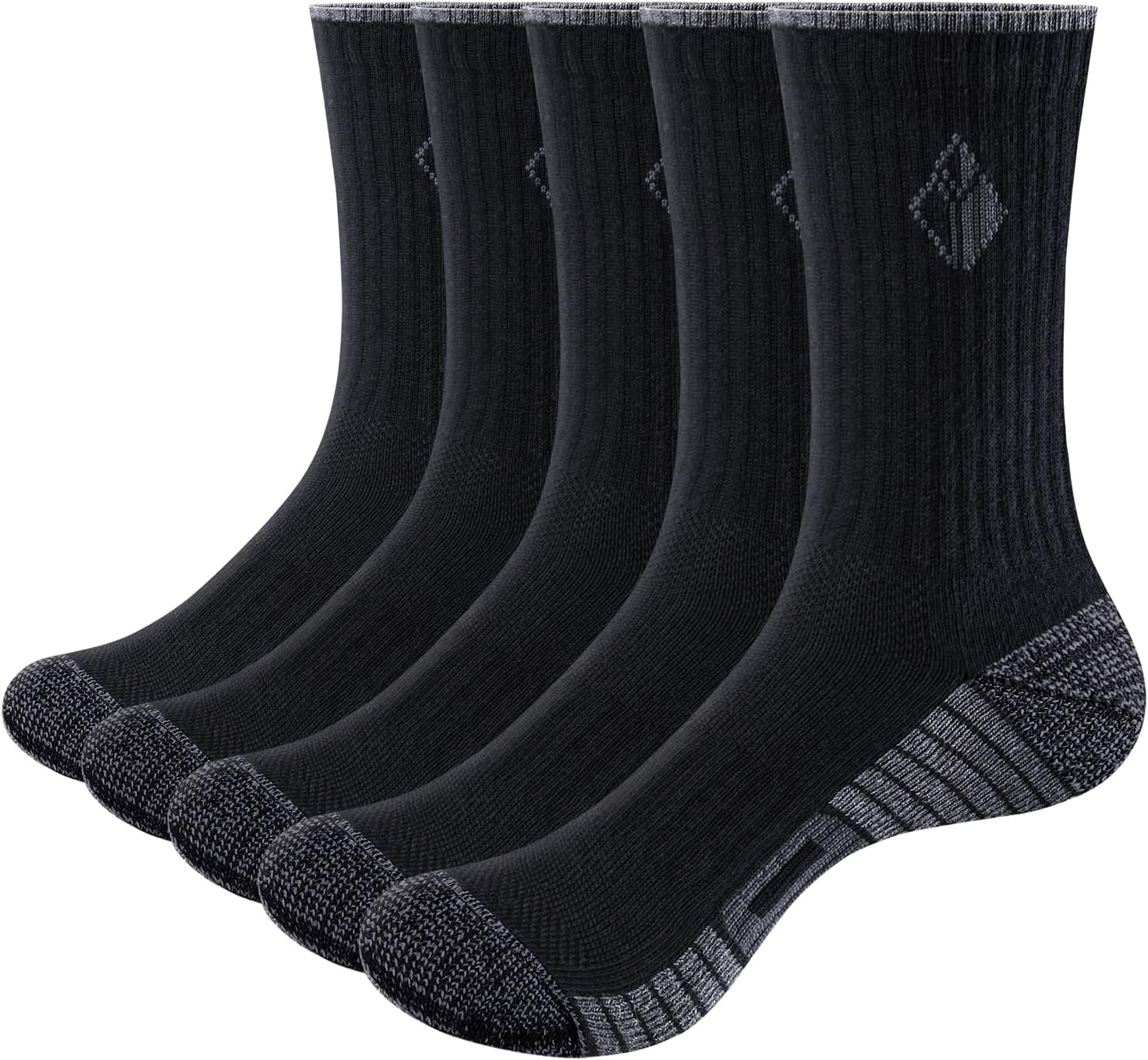 YUEDGE Men's Socks Moisture Wicking Cushioned Comfort Everyday Work Training Sports Athletic Crew Socks for Men, 5 Pairs
