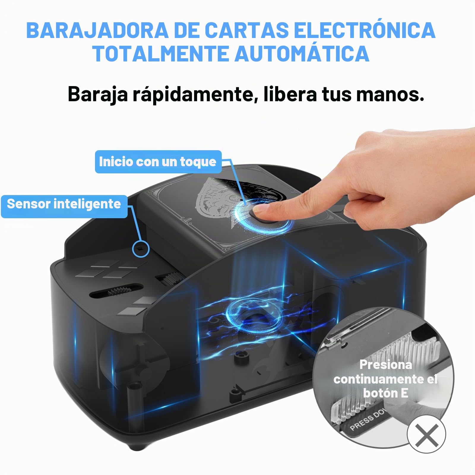Ni-SHEN Barajador de cartas totalmente automático, eléctrico con USB/batería, de menos ruido para UNO, póquer, fase 10, Skip-Bo, Blackjack (negro)