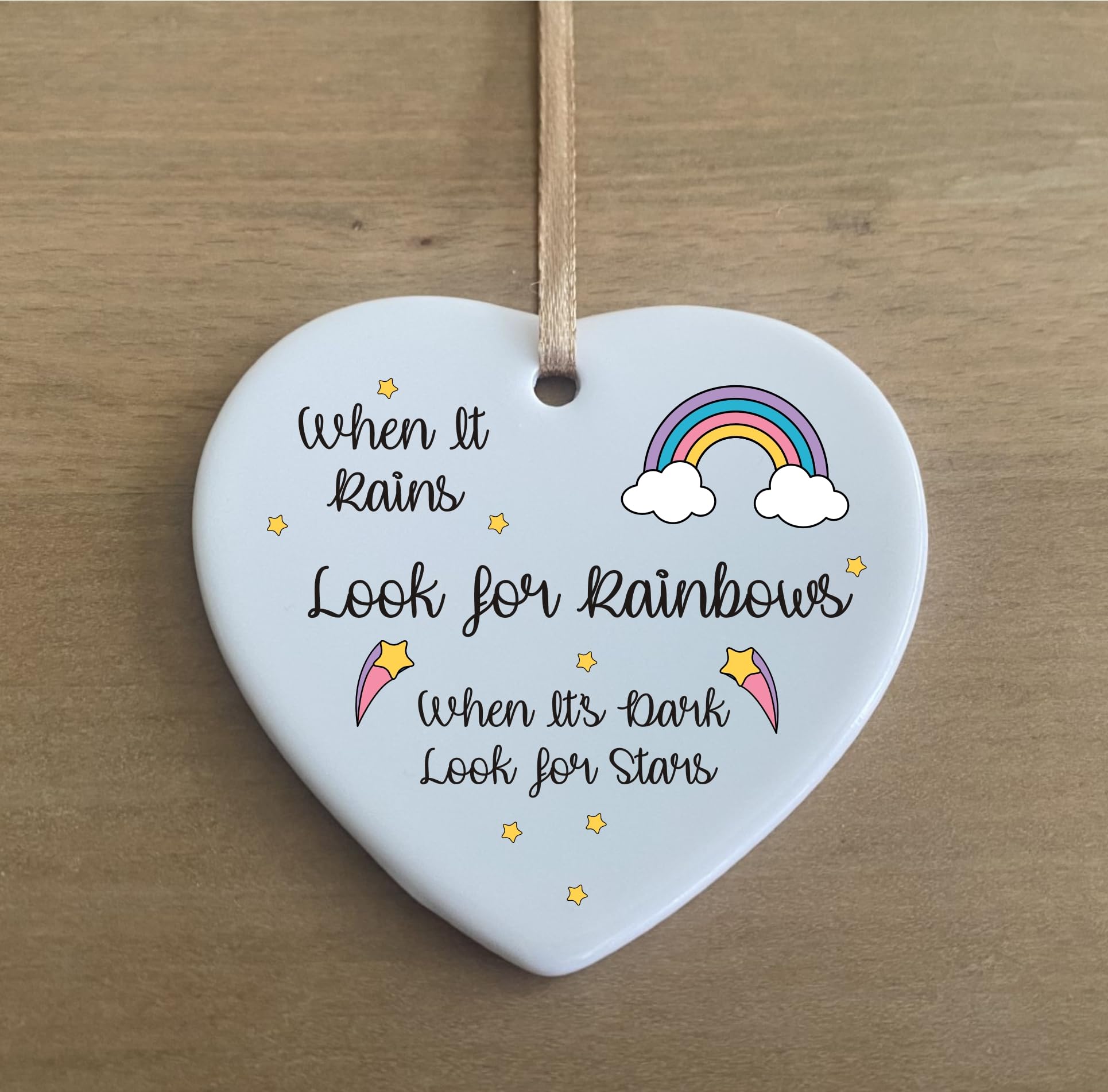the grafix studio When It Rain Rainbow Stars Quote Ceramic Heart Shape Plaque Gift Sign cr66