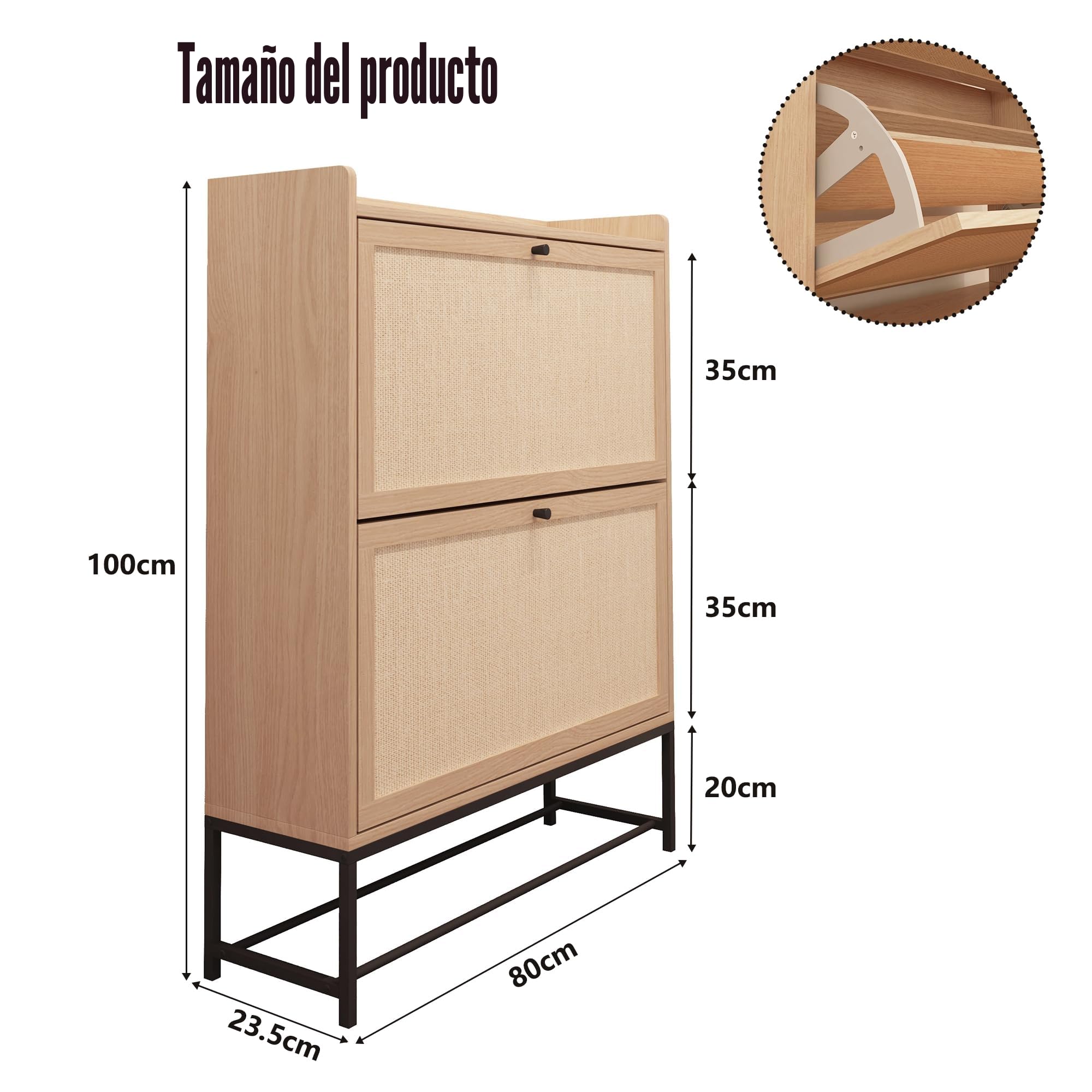Zapatero, con 2 cajones abatibles, zapatero estrecho con modernos compartimentos estrechos, 80 x 23,5 x 100 cm adecuado para pasillos y vestíbulos