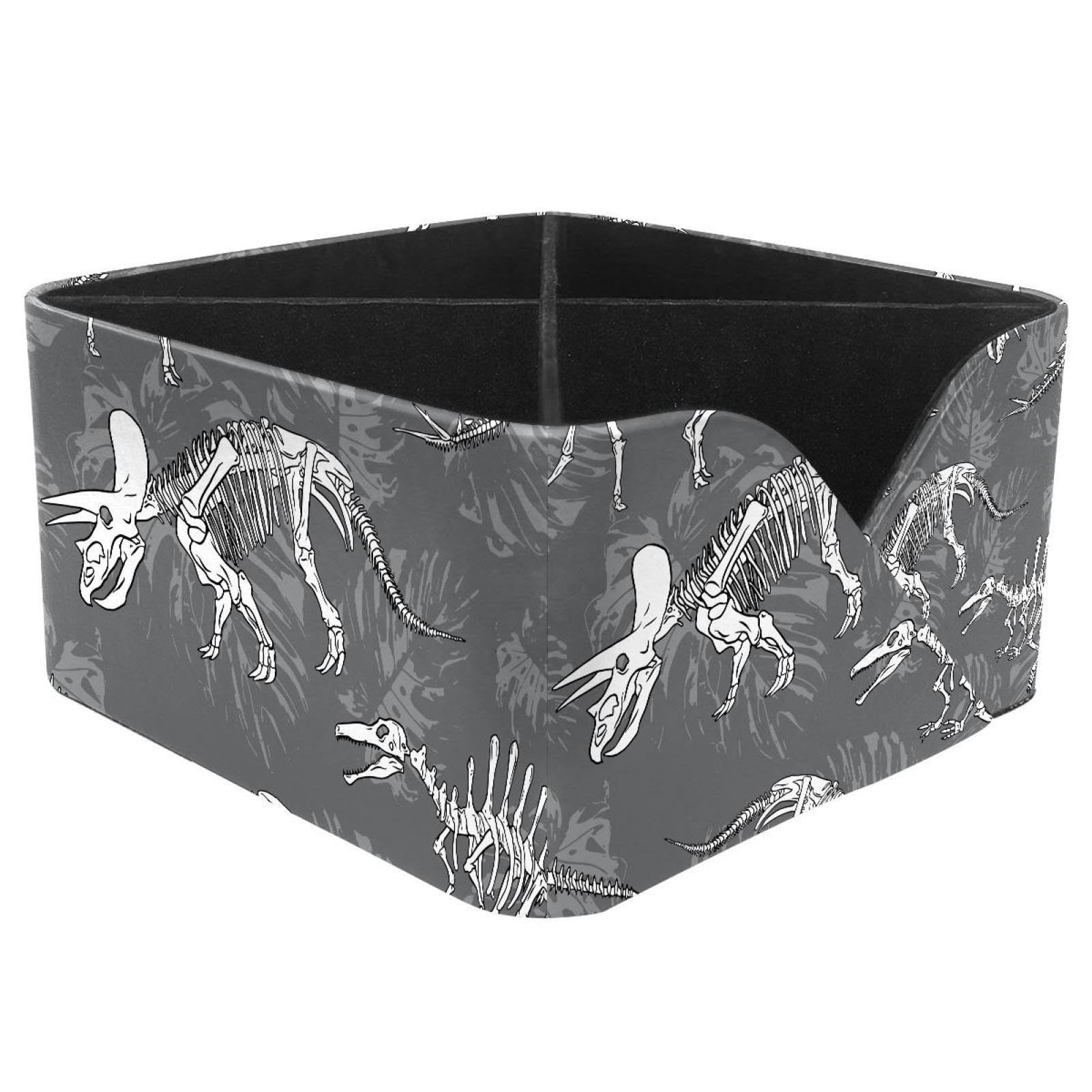 KengjuTesu Dinosaurs Skeleton Leaf Seamless Pattern Desktop Organizer Pen Holder, Rectangular Pencil Cup for Office, Study and Makeup Stations