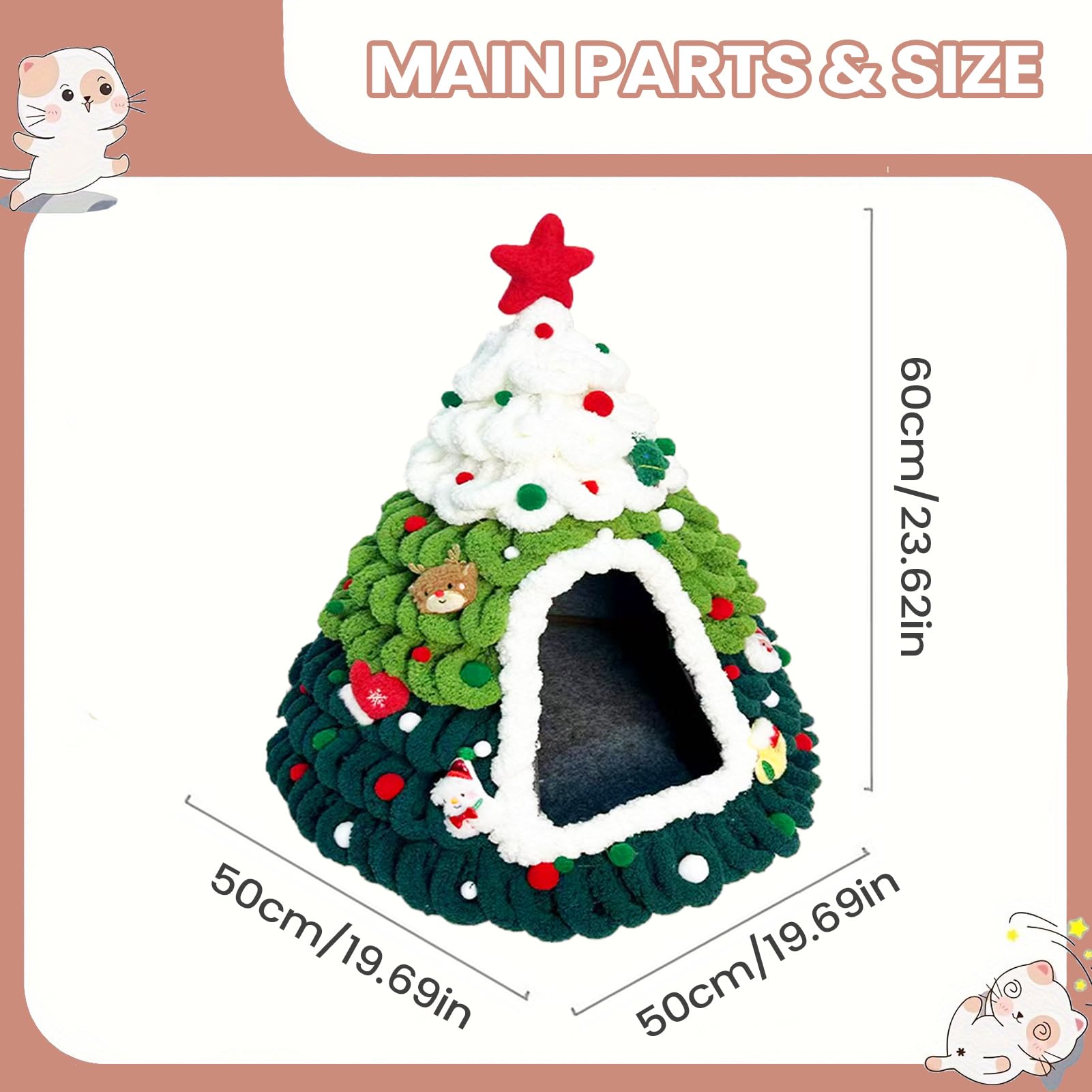 Katzenbett Höhle Gestrickt Weiches Tannenbaum Design Unterschlupf