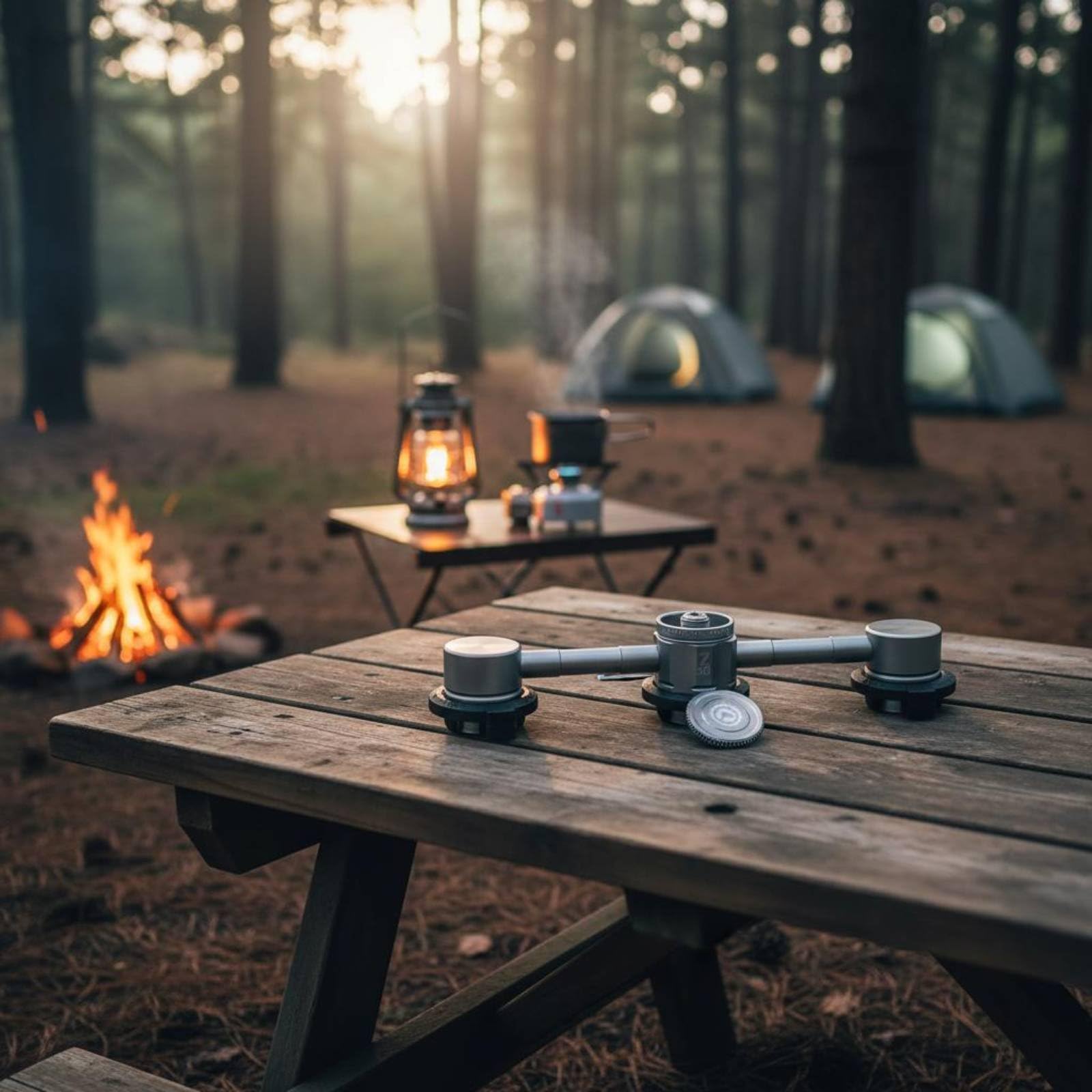 Outdoor Brennstoffbehälter Camping Kocher Verteiler Mehrfachanschluss Adapterkopf Gaszufuhr Konverter Aluminiumlegierung Stahl Stabil Sicher für Bergwandern Picknick Outdoor Mahlzeiten
