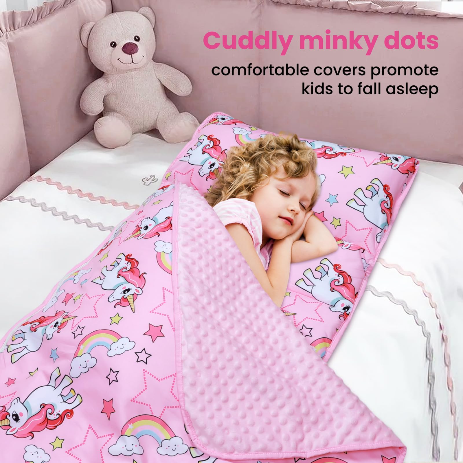 Nap Mat per Bambini con Cuscino e Coperta Rimovibili, Grande Extra Spesso 2 in 1 Sacco a Pelo Pieghevole per Ragazze Ragazzi, Nap Mats per Asilo Nido e Campeggio