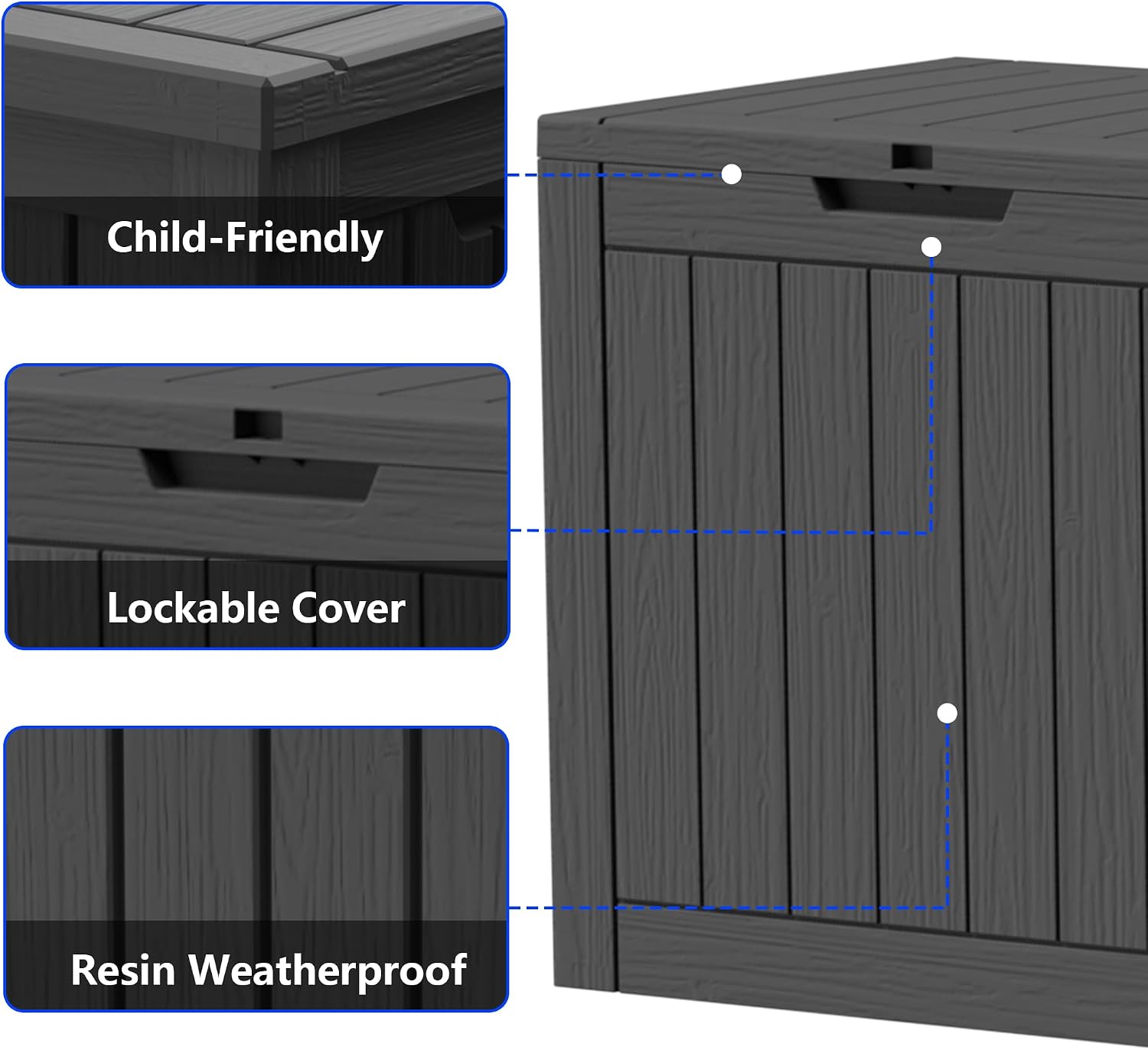 35 Gallon Resin Deck Box All Weather Outdoor Storage Box for Patio Furniture, Garden Tools, Lockable, Black