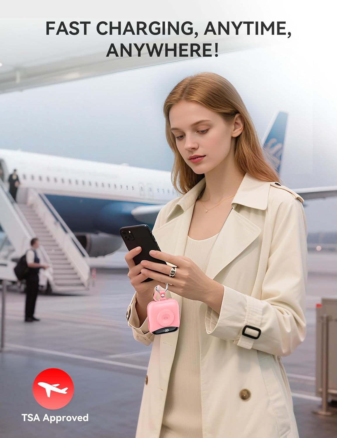 Portable Charger, 10000mAh 22.5W Fast Charging Power Bank with Built-in Cables, Travel Essentials Battery Pack with LED Display for iPhone, Portable iWatch Charger for 11/10/9/8/7/6/5/4/SE/Ultra Pink - Image 8