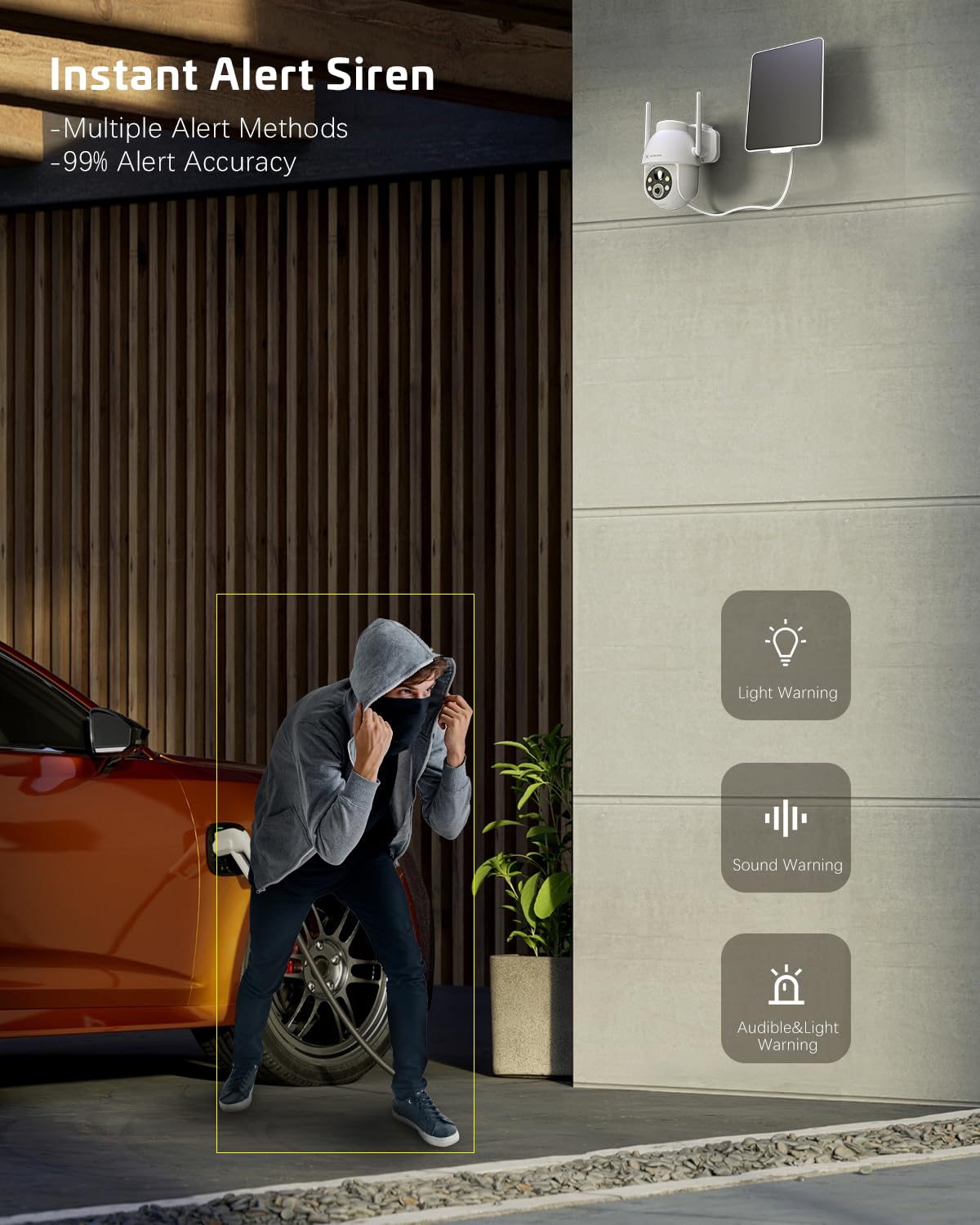 COCOCAM Kamera słoneczna Zewnętrzna bezprzewodowa, Kamery bezpieczeństwa 2K PTZ Wi-Fi 2,4 GHz Kamera monitorująca CCTV, Detekcja ruchu AI/Kolorowy noktowizor / 2-kierunkowe audio (1, Biały)