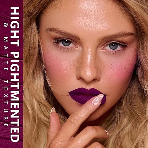 Miniatura 4 de MAKI YIKA Lápiz labial morado oscuro mate, líquido de lápiz labial borgoña para mujer, de larga duración, a prueba de manchas y transferencia,