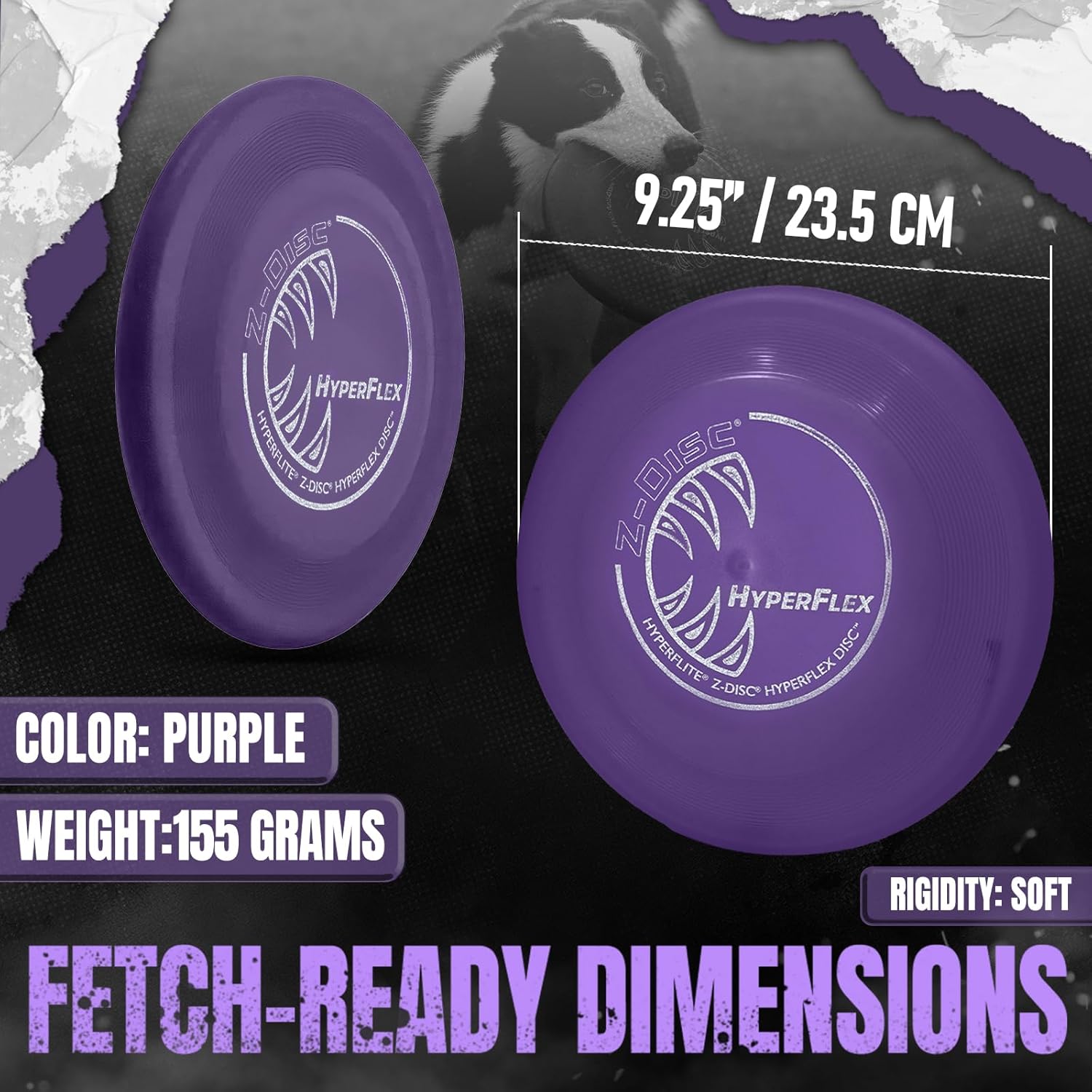 Hyperflite Z-Disc Hyperflex Dog Disc Dog Toy (9.25″) | Flying Disc Toy Puncture-Resistant & Anti-Glare | Made in The USA | Ultra Flexible Competition Grade Soft Plastic | 155 Grams | Purple