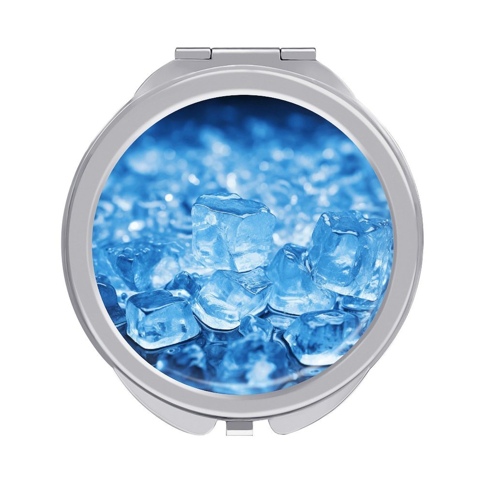 VstaDank Blue Ice Cube Background Travel Makeup Mirror Cute Compact Mirror for Women 1X/2X Magnifying Metal Pocket Makeup Mirrors Folding Round Makeup Mirrors for Handbag Wallet & Gift