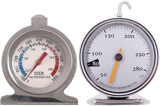 Set of 2 Stainless Steel Oven Thermometers Large Dial Temperature Gauge