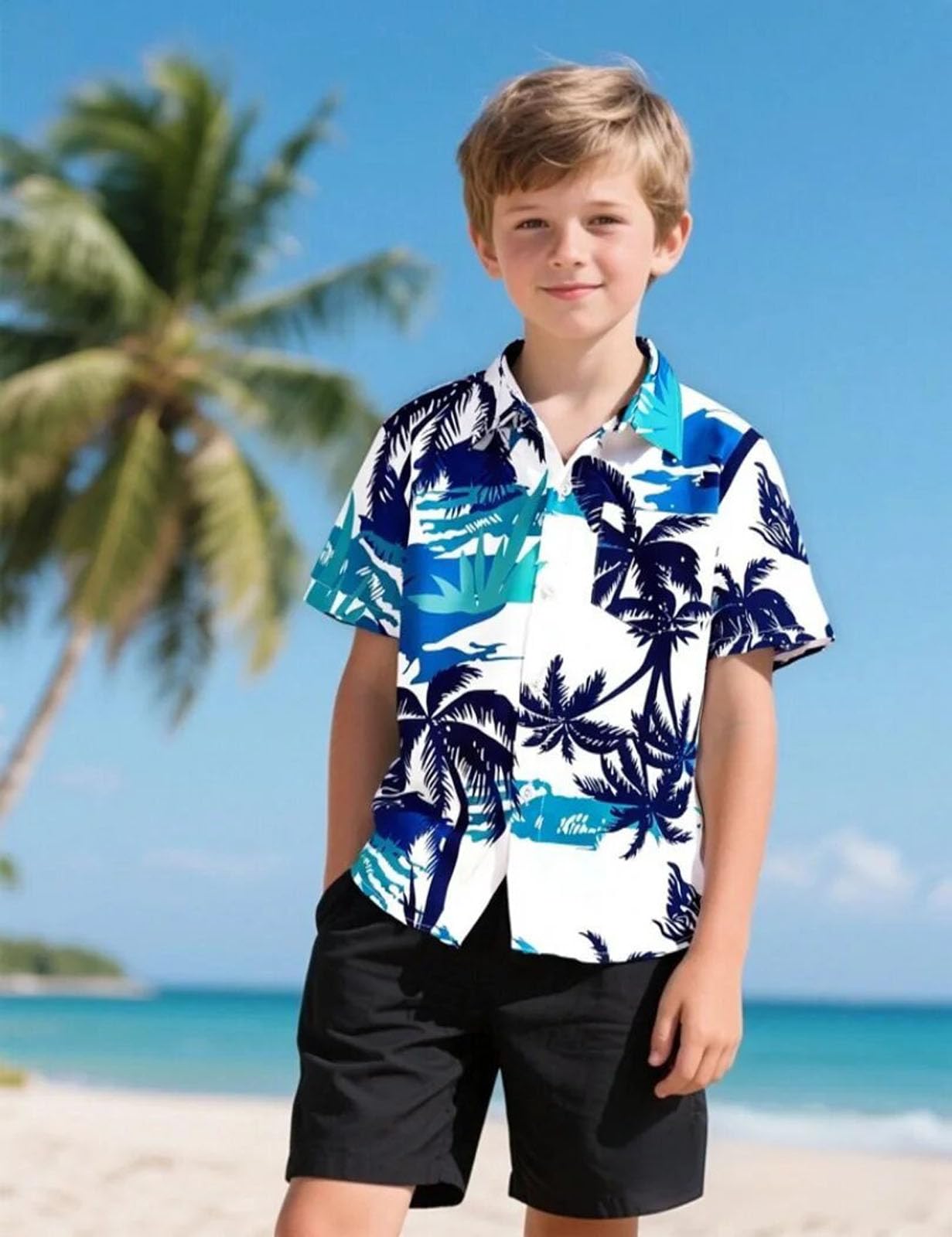 Camicia Hawaiana per Bambini, Camicia Manica Corta, XSmall-Large, 5-12 Anni